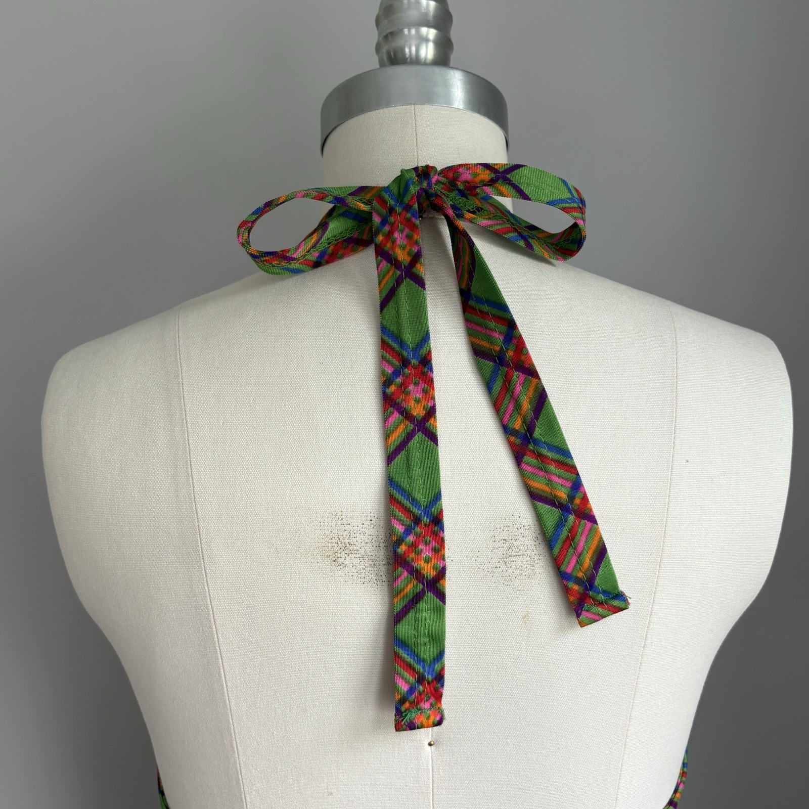 Vintage 1970’s Mod Halter style Argyle Plaid Print Maxi Dress Size XS