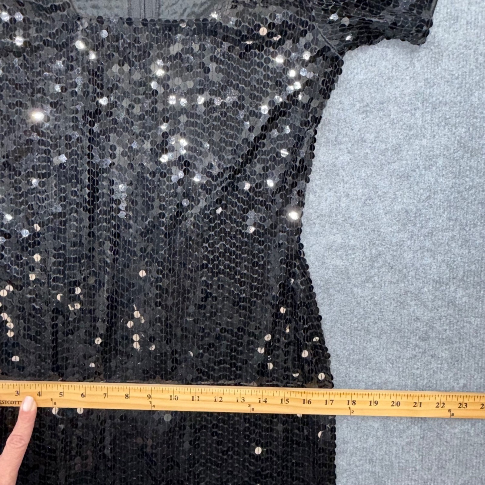 Vintage NEW Nite Line Black Sequin Square Neck Dress Cocktail Event LBD Size 12