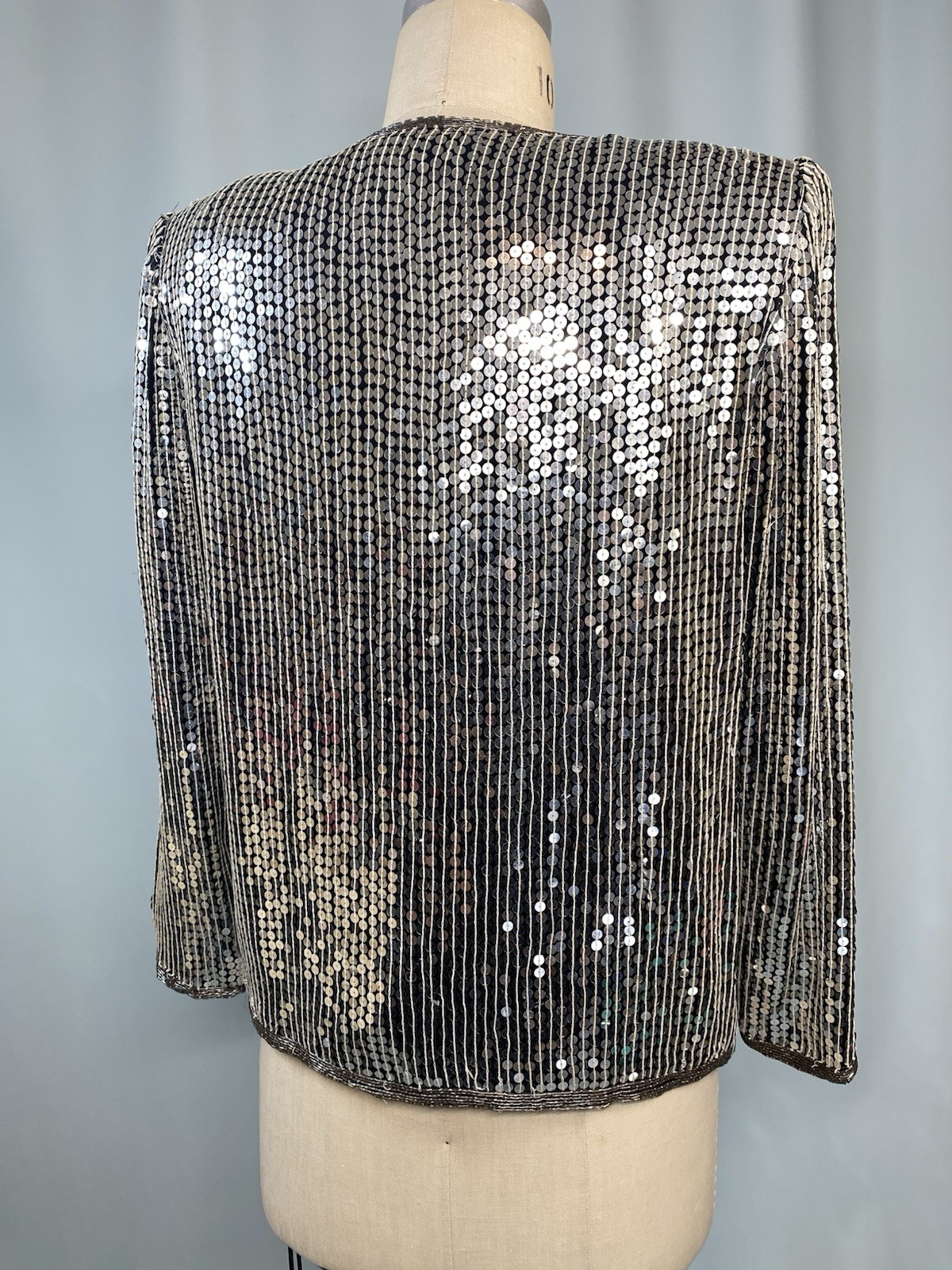 Vintage Sequin Top SIZE SMALL silver jacket STENAY 80s 90s classic formal