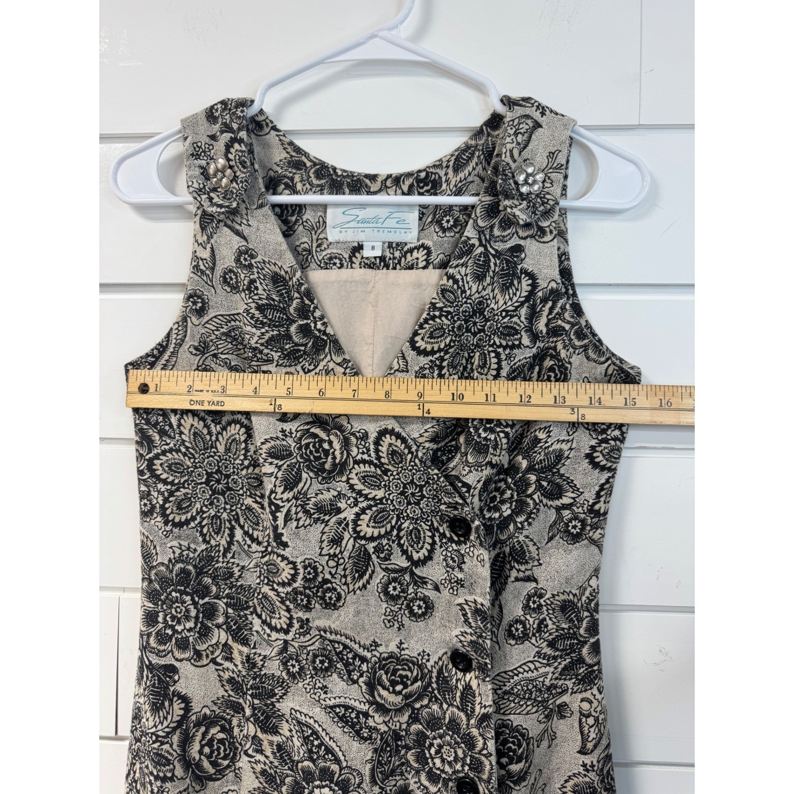 Santa Fe Jim Tremblay Vintage Floral Linen Blend Sheath Dress Black Beige Sz 8