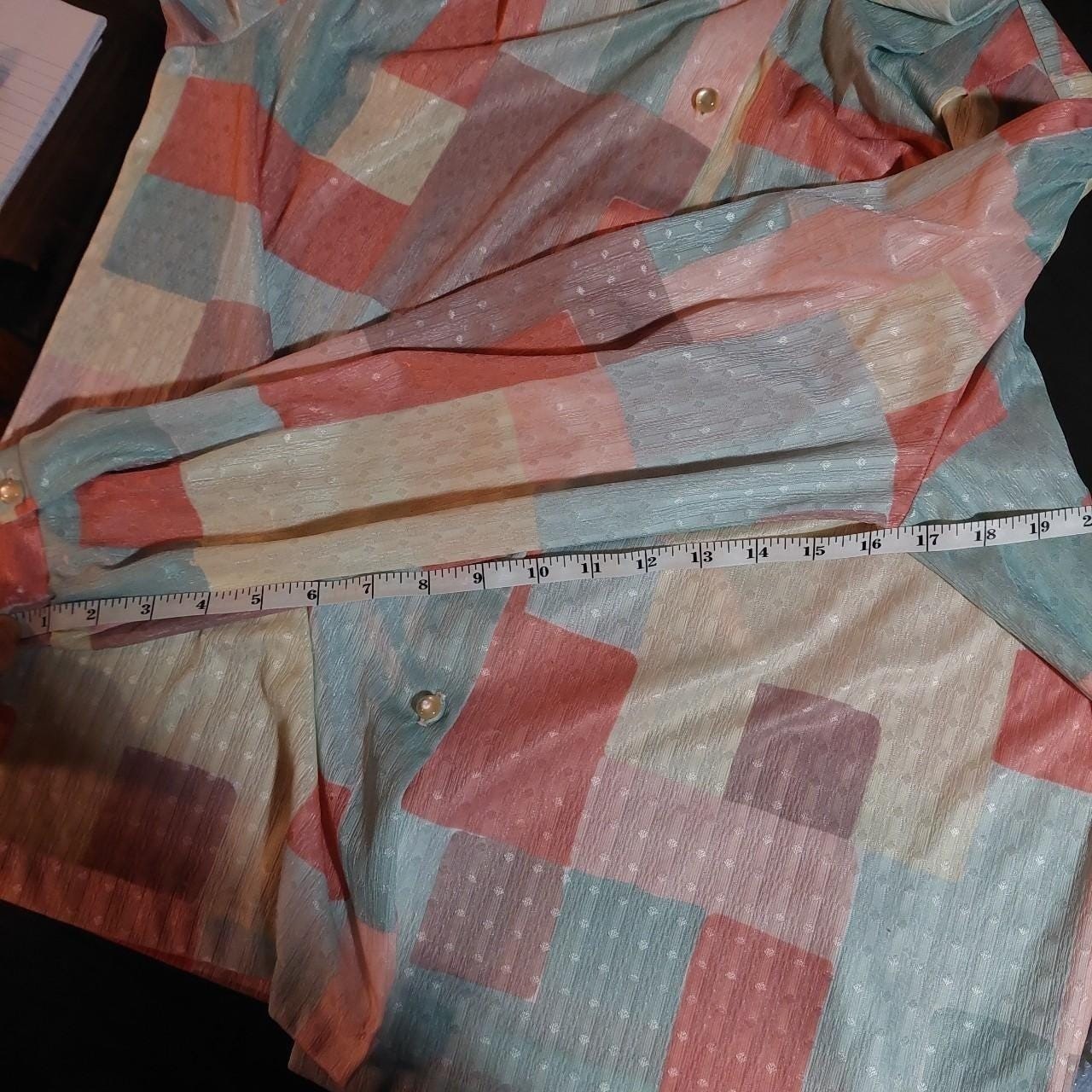 Vintage 1980s made in USA pastel button up with ribbon neck detail