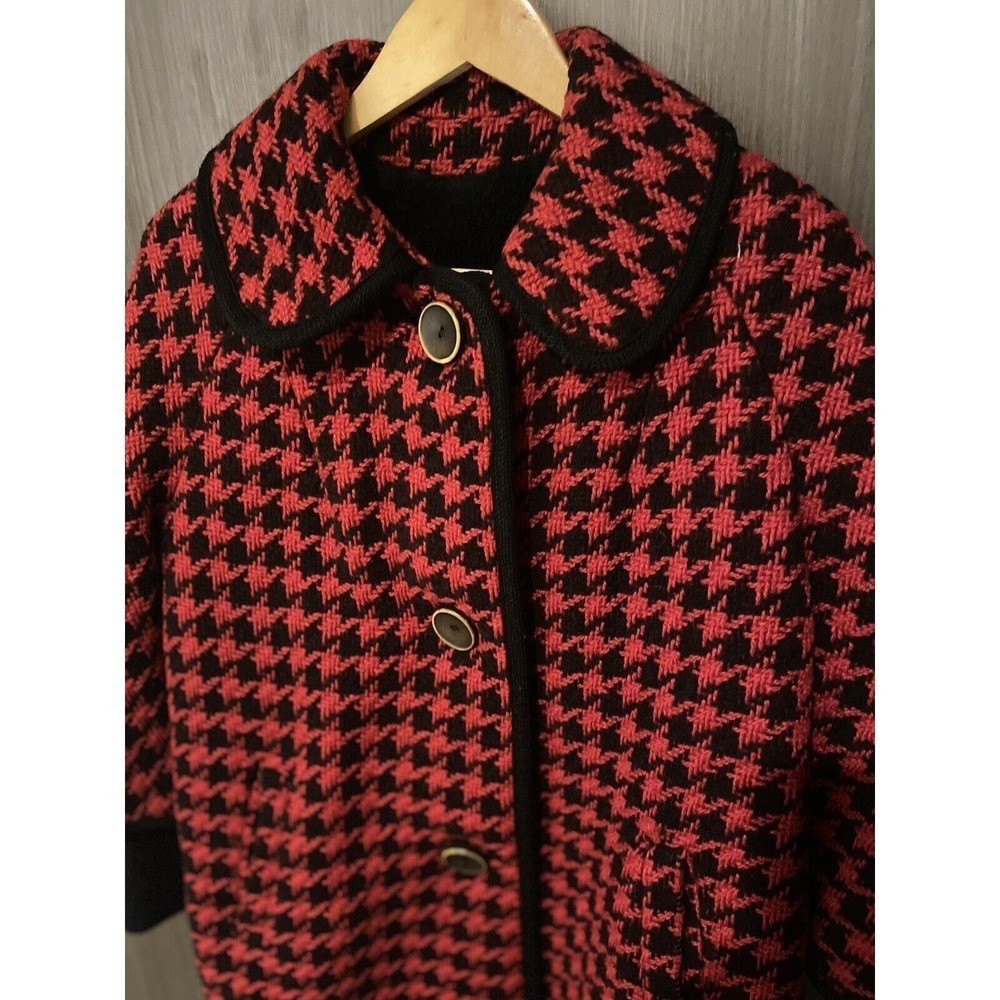 Vintage Betty Rose Coat lined Houndstooth Single Breasted 44&Prime; chest M/L