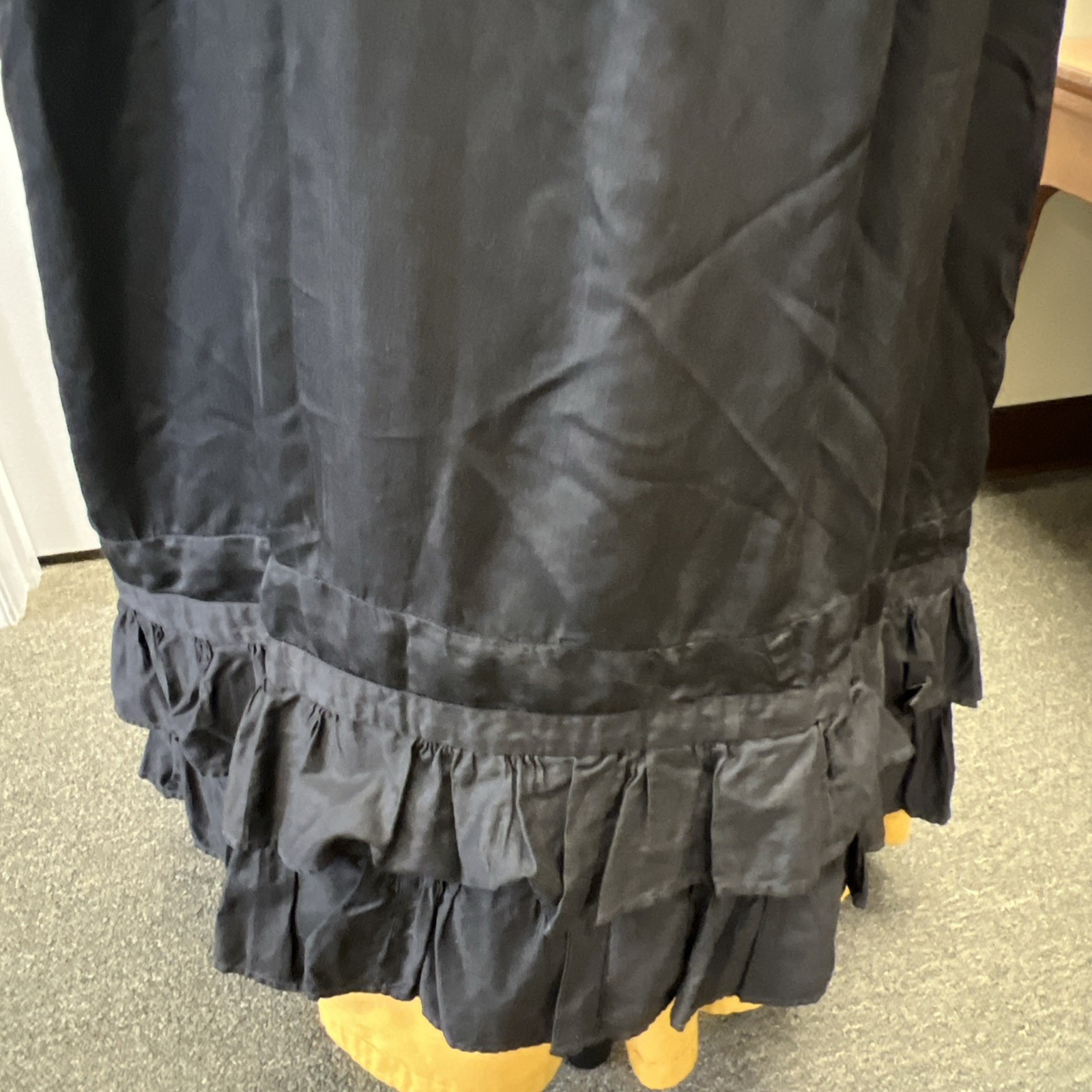 Beautiful Original Edwardian Pattern Black Polished Cotton Petticoat, SZ 26&Prime;-28&Prime;