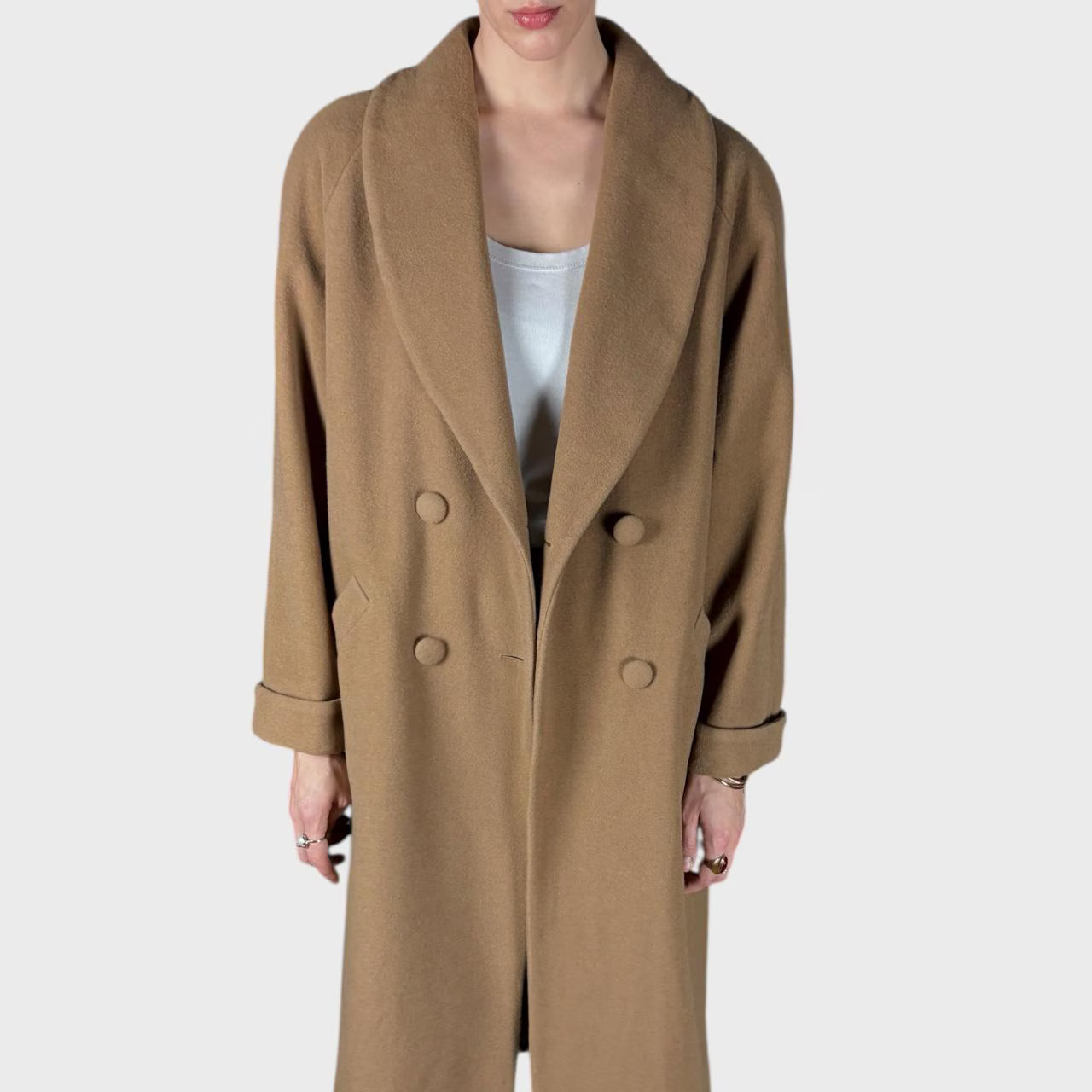 Vintage Beige Wool Coat Classic Minimalist Warm Winter Coat size US10/12; EU42