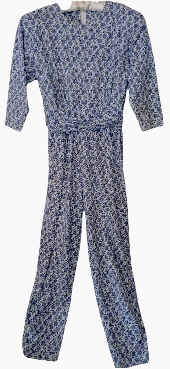 Byer Too Jumpsuit 7 Vintage 80s Floral Cottagecore Shoulder Pads Tiny Waist XS