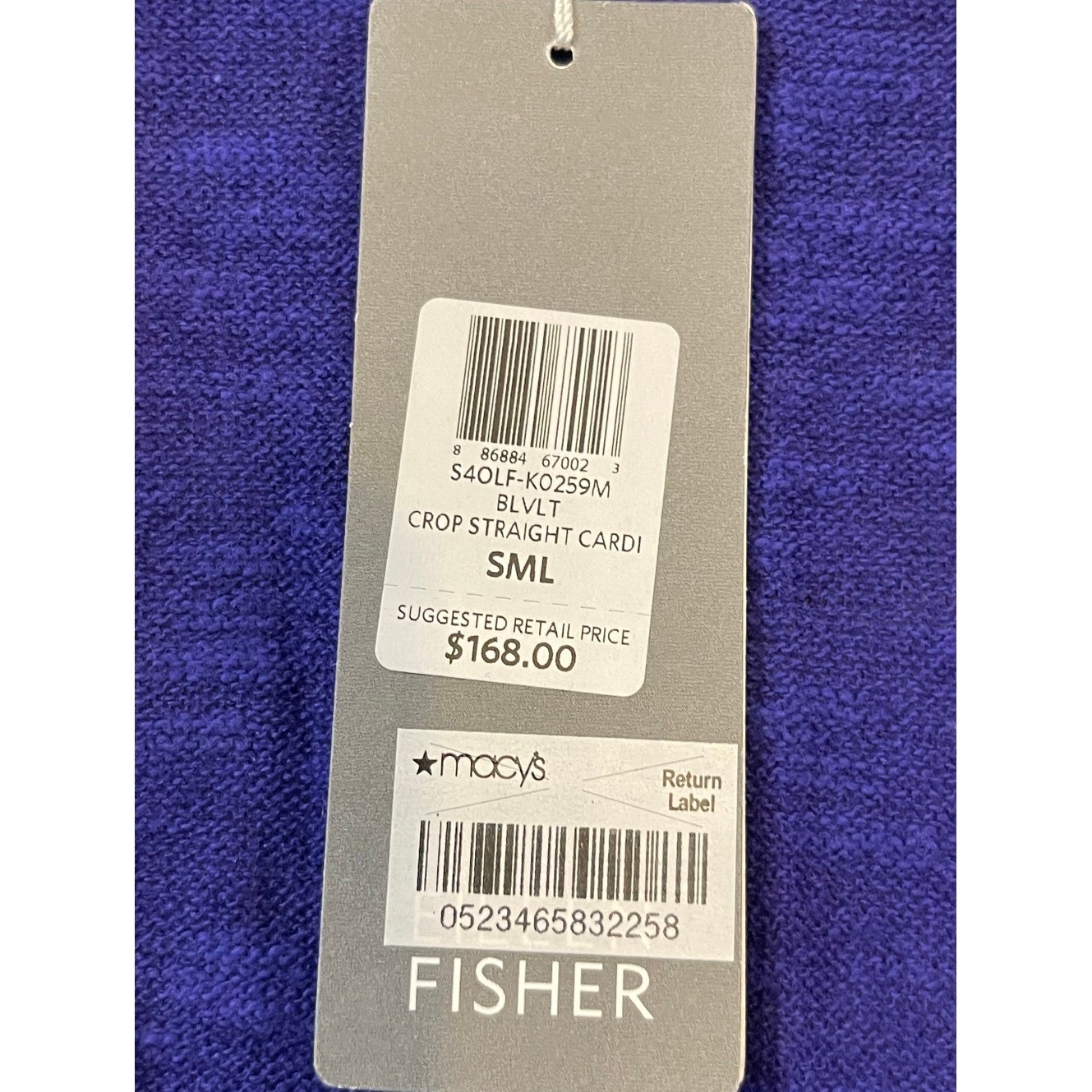 NWT EILEEN FISHER Vintage 2010s Blue Violet Crop Straight Cardigan Size Small