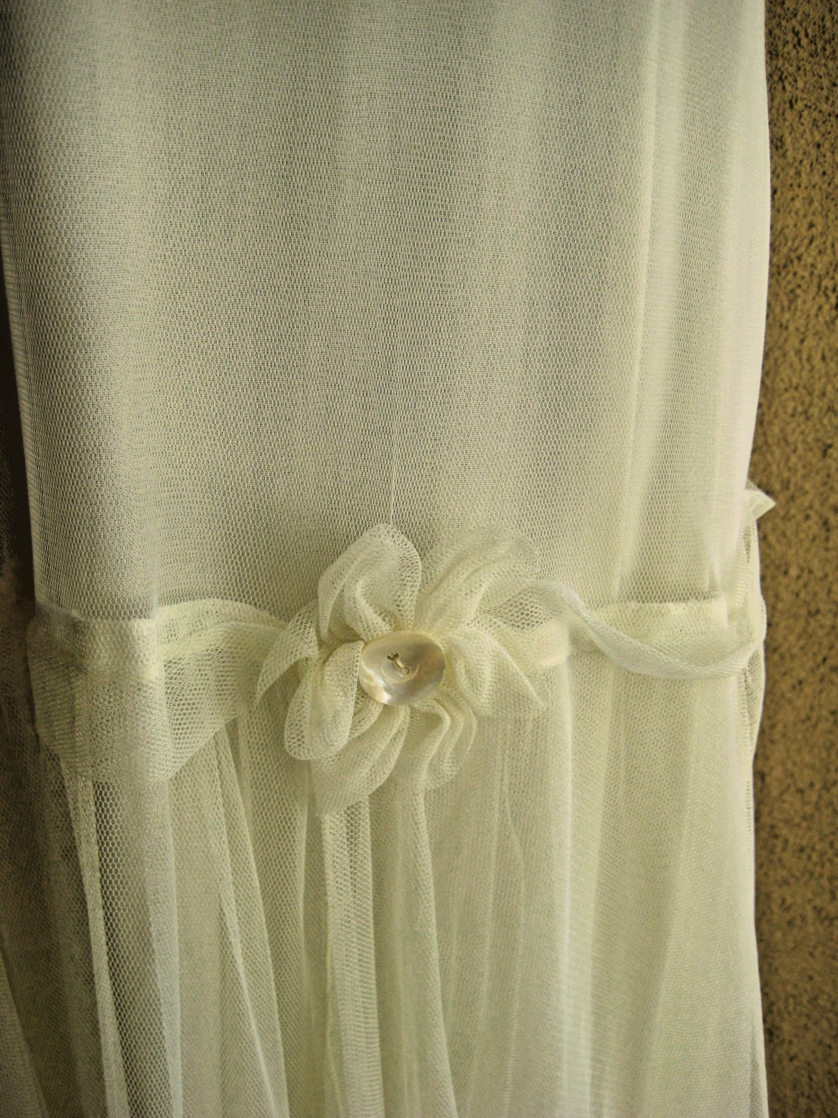 Vintage April Cornell ivory mesh overlay drop waist handkerchief hem dress M