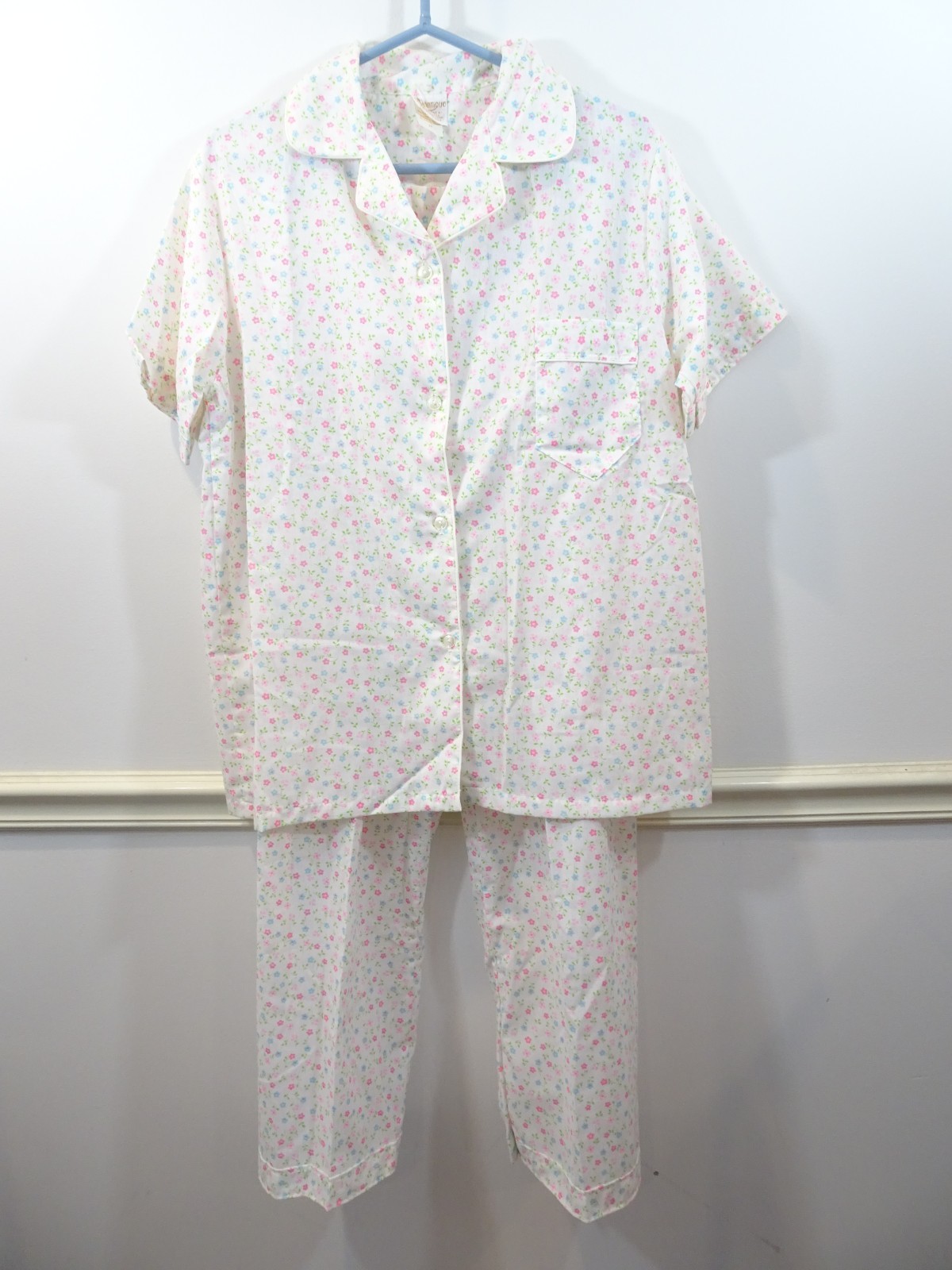 Vintage Floral Pajama Set Avantique Size 38 Elastic Waist Adjustable W/Snap CUTE