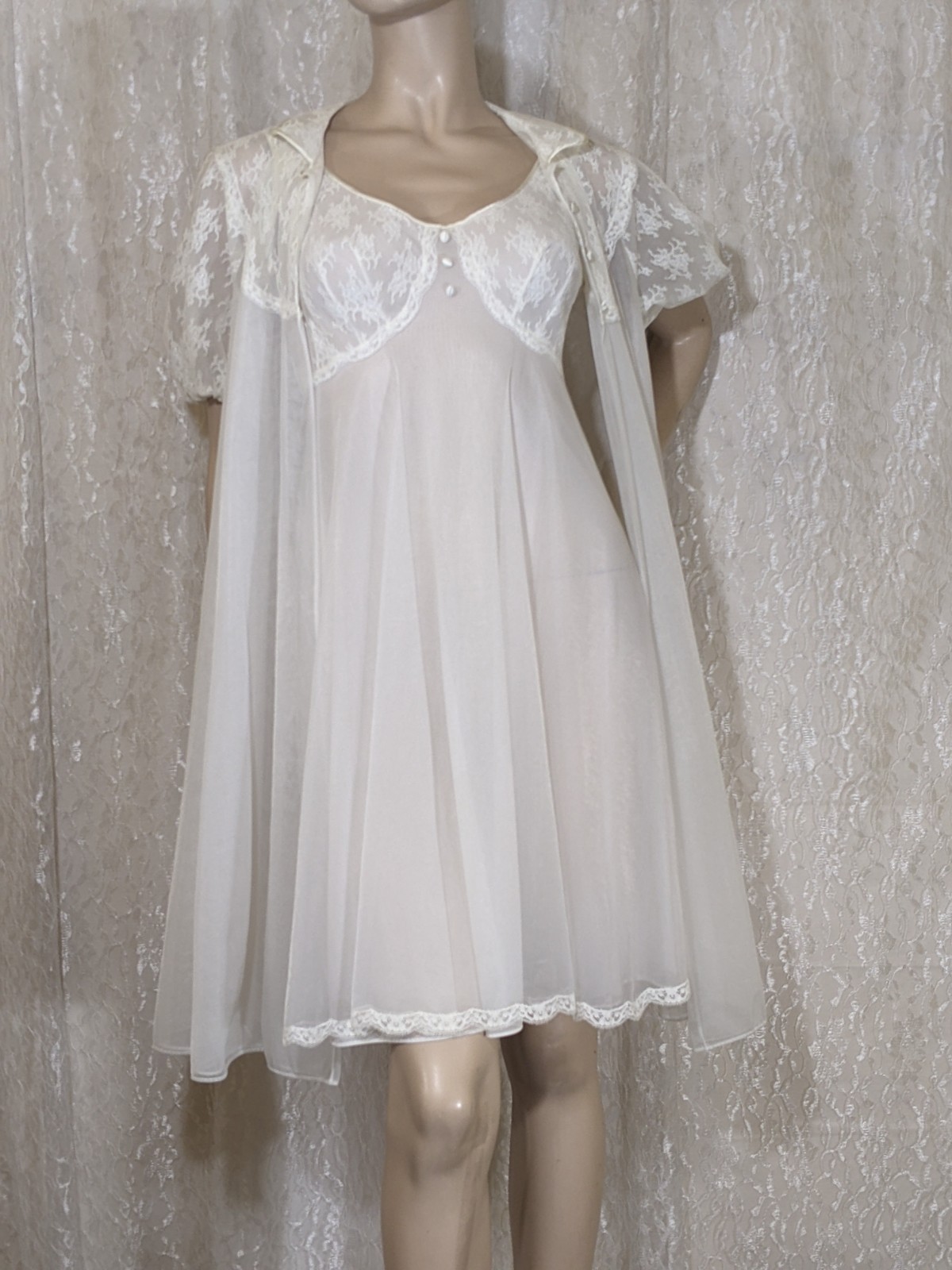 Vintage Lingerie Dress Gown Ll Babydoll Nightgown Dressing Gown Robe Set M