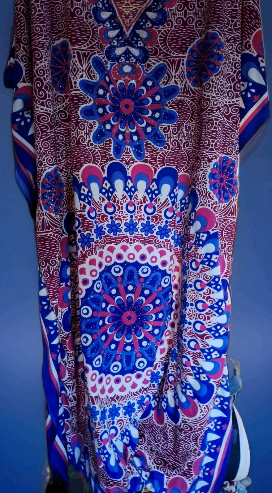 Vintage TRUE ROCK Caftan, Mandala Design W/ Gold Metal Flecks, Free Size!