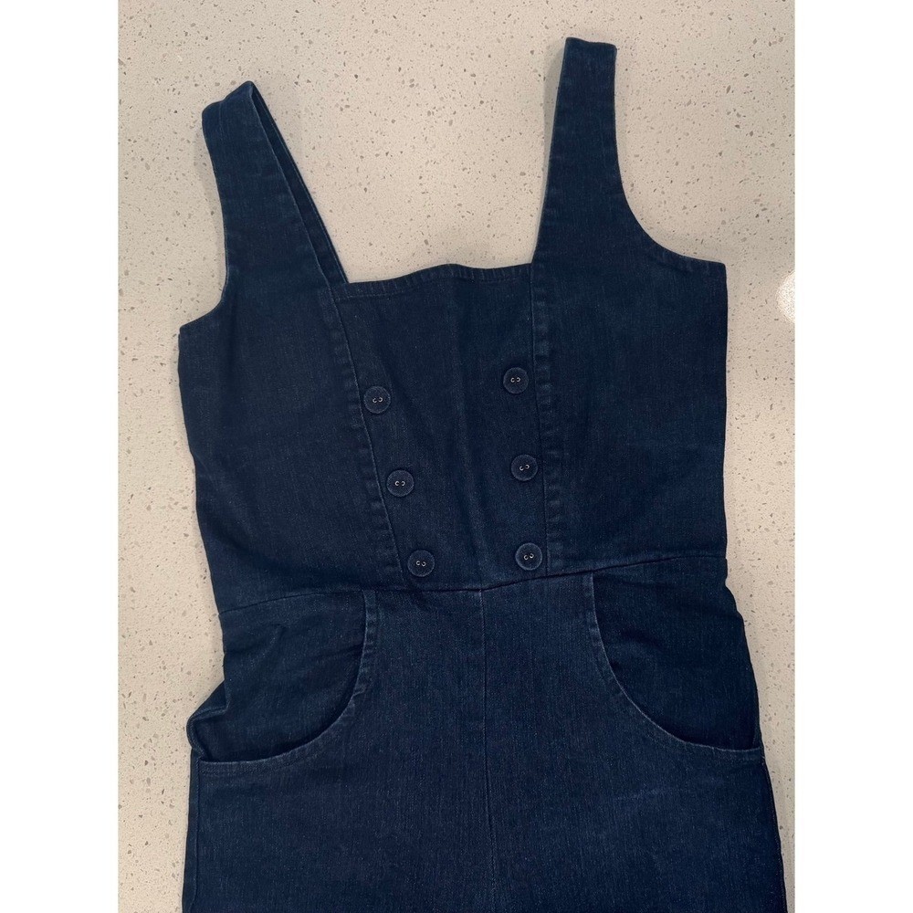 Voodoo Vixen « Everly » Dark Blue Denim Wide Leg Overall Jumpsuit – Retro/Pinup
