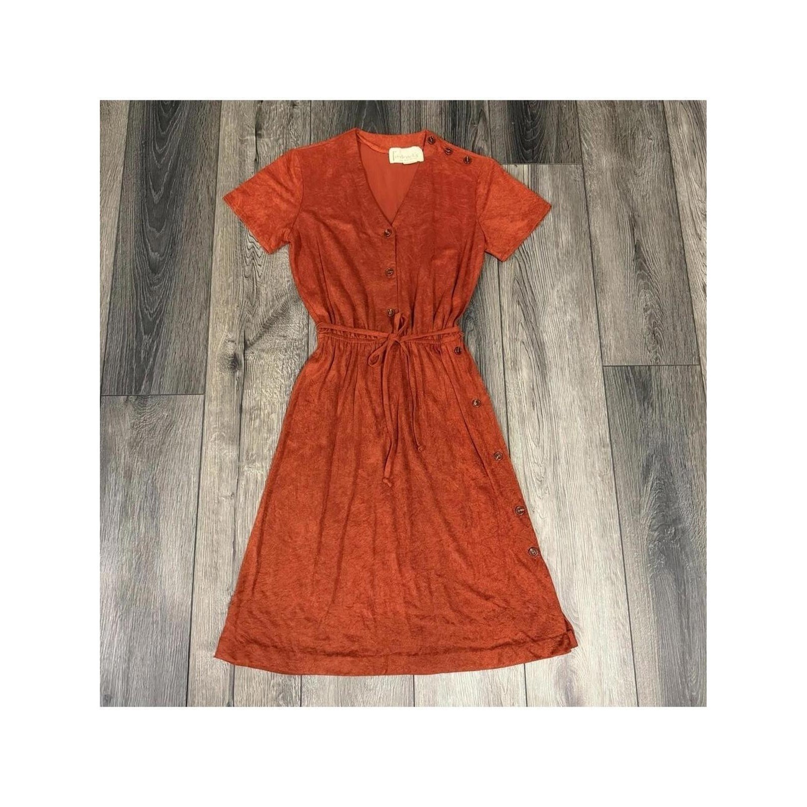Frederick&rsquo;s of Hollywood Faux Suede Button Midi Dress Terracotta S Vintage Boho