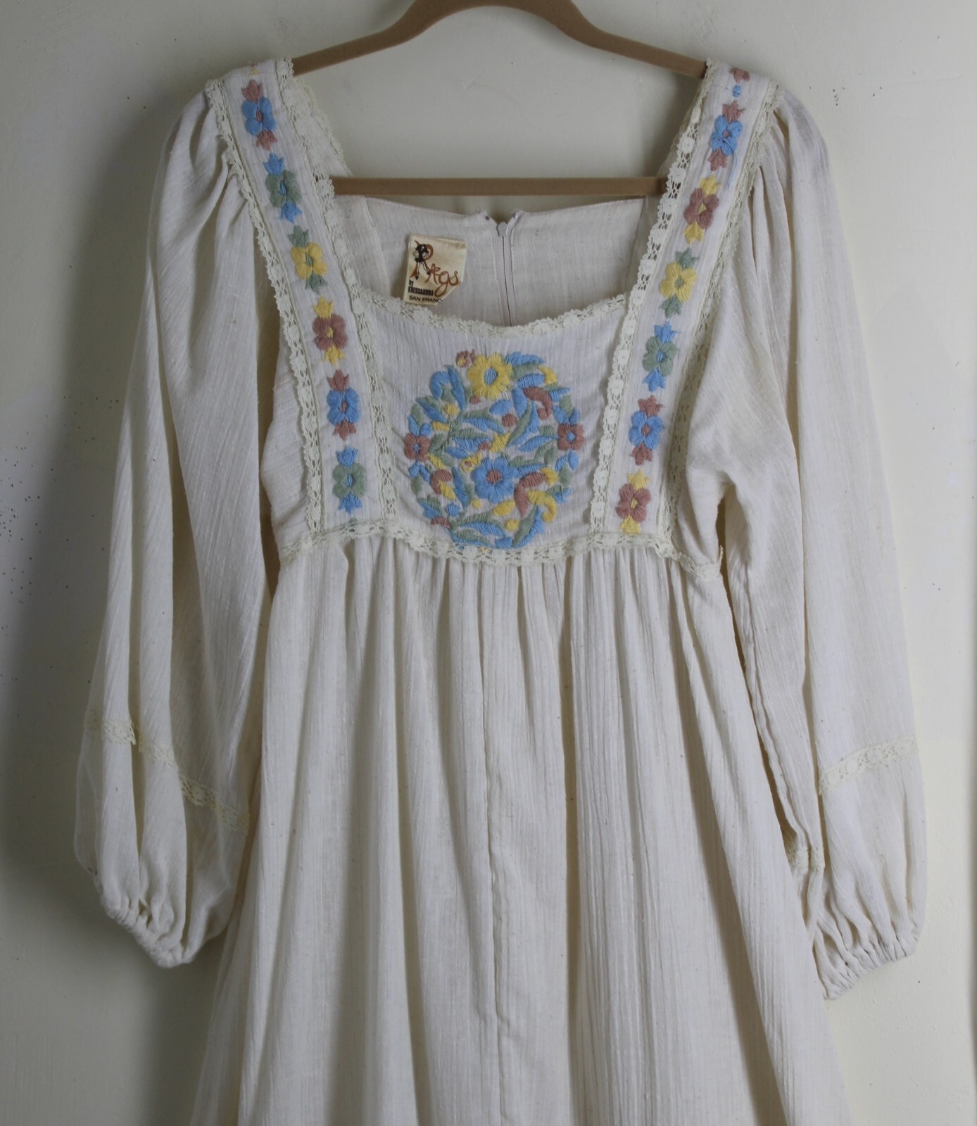 1970s Rags Kessandra San Francisco Boho Hippie Gauze Maxi Dress XS 0 2 4