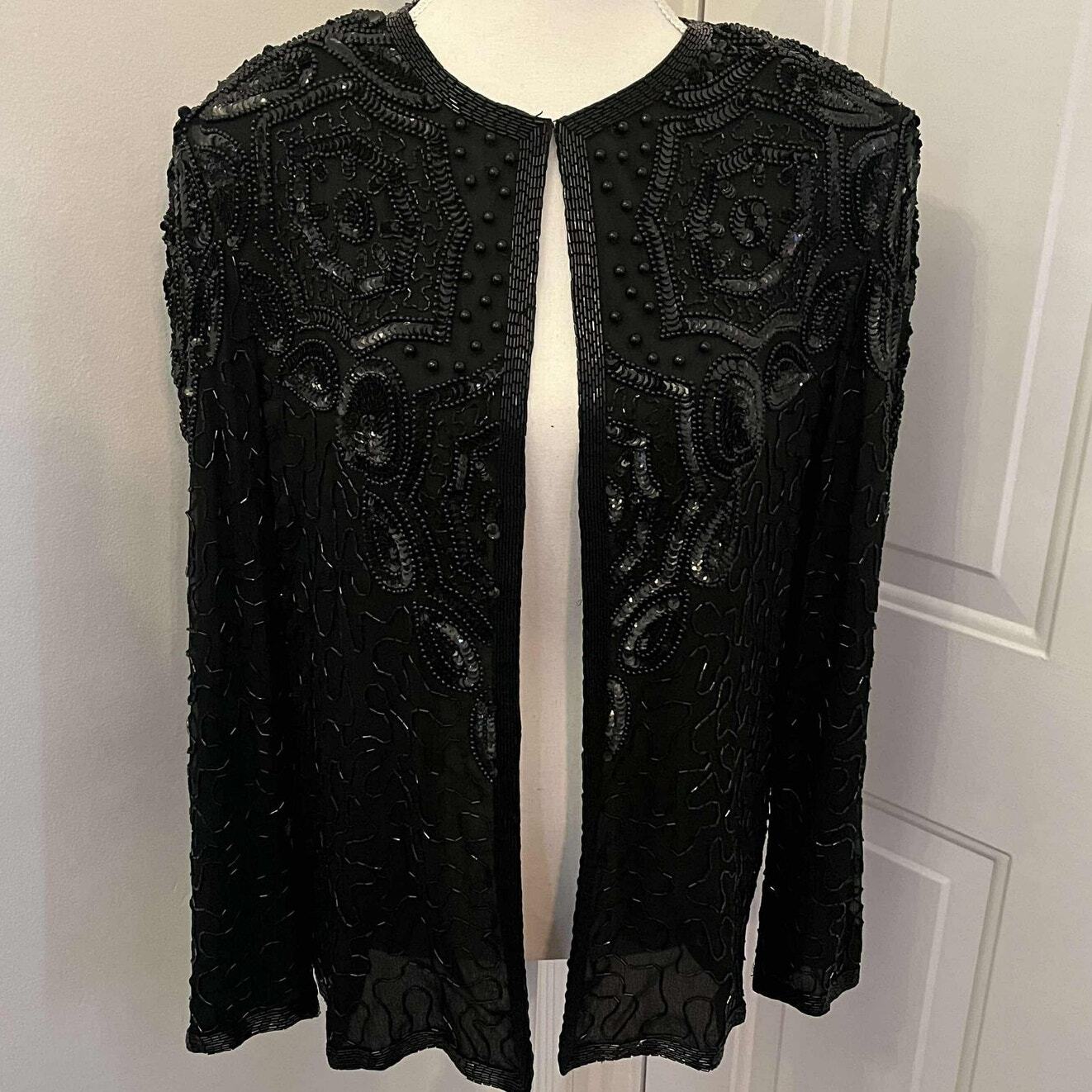 Vintage 80&rsquo;s AP LTD Silk Beaded Sequined Embellished Jacket Size Medium