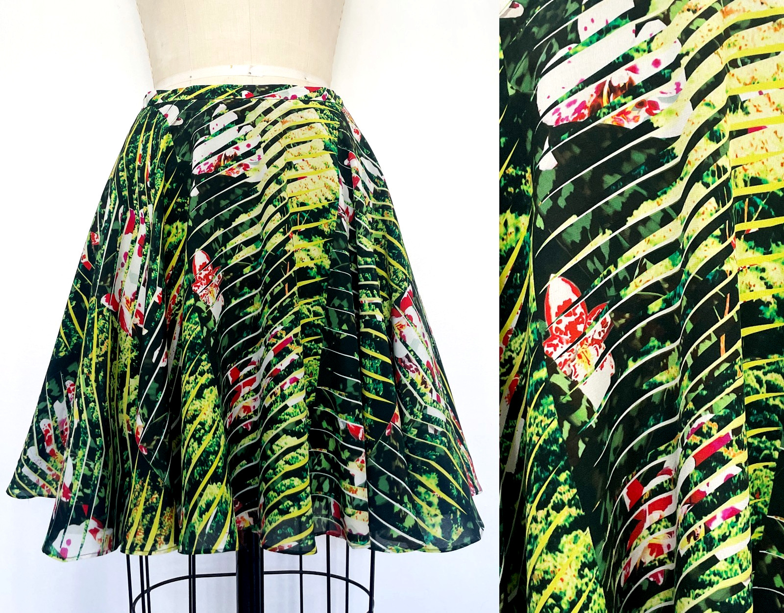 NWOT KENZO Paris Silk Tropical Floral Print Mini Skirt in Green Size M Y2K MINT