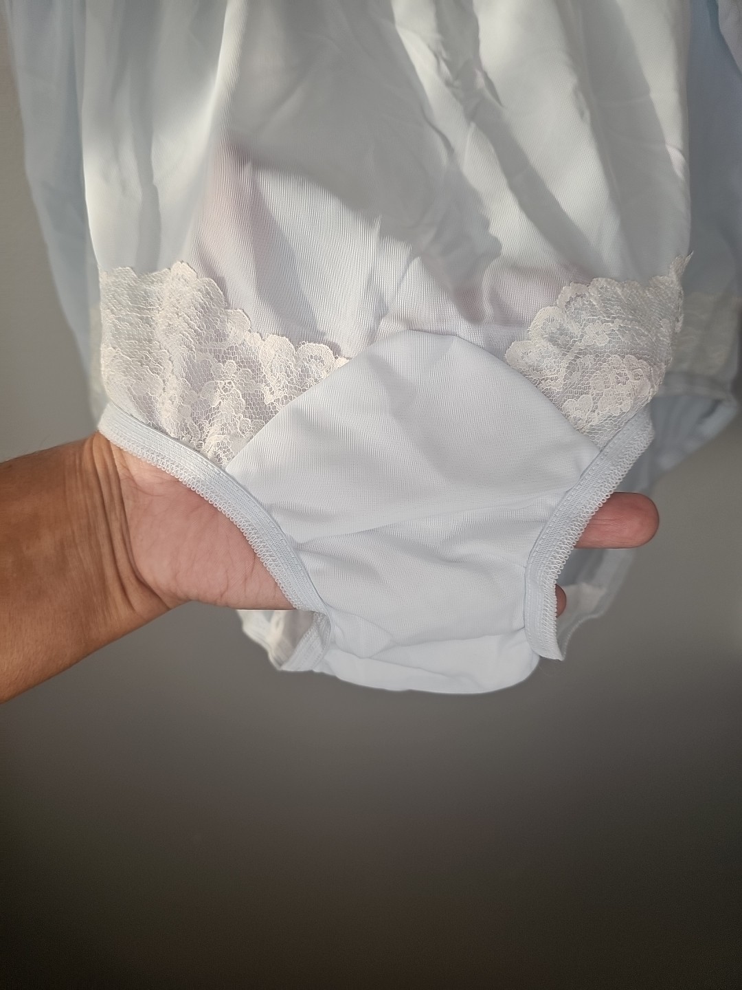 Vintage Dixie Belle 100% Nylon Light Blue Panties Lace Detail Size 12