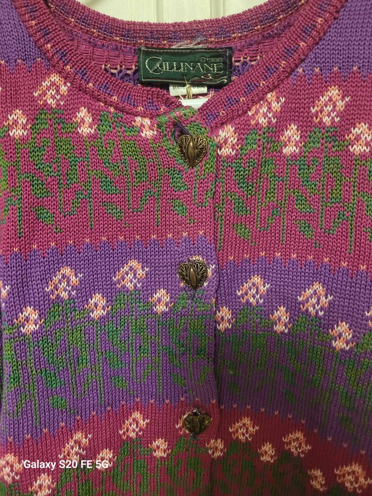vintage NWT Cottagecore Cullinane 100% Cotton Pink and Purple Floral Cardigan