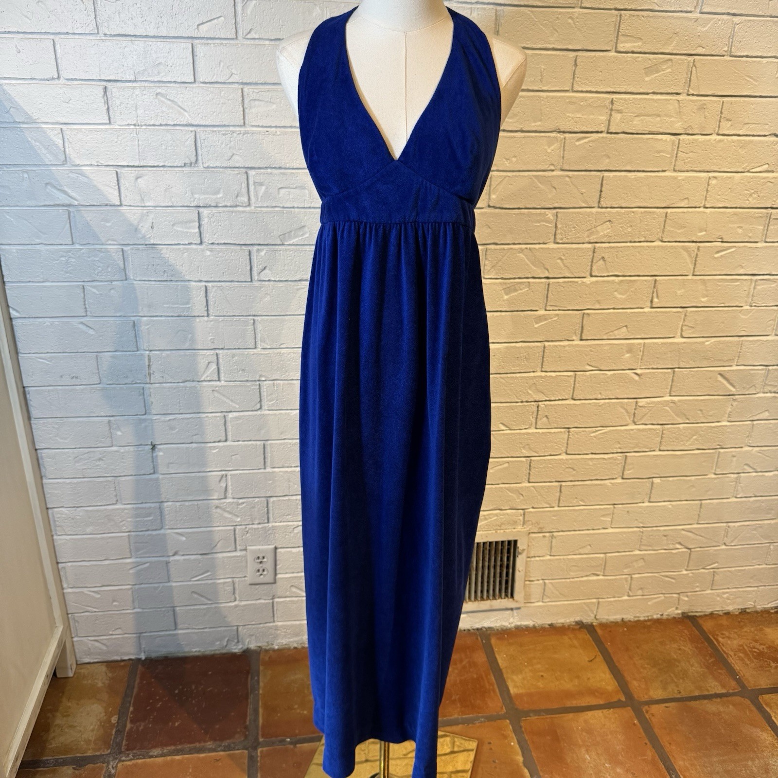 Vintage 60s 70s Byer California Blue Halter Maxi Dress Womens small
