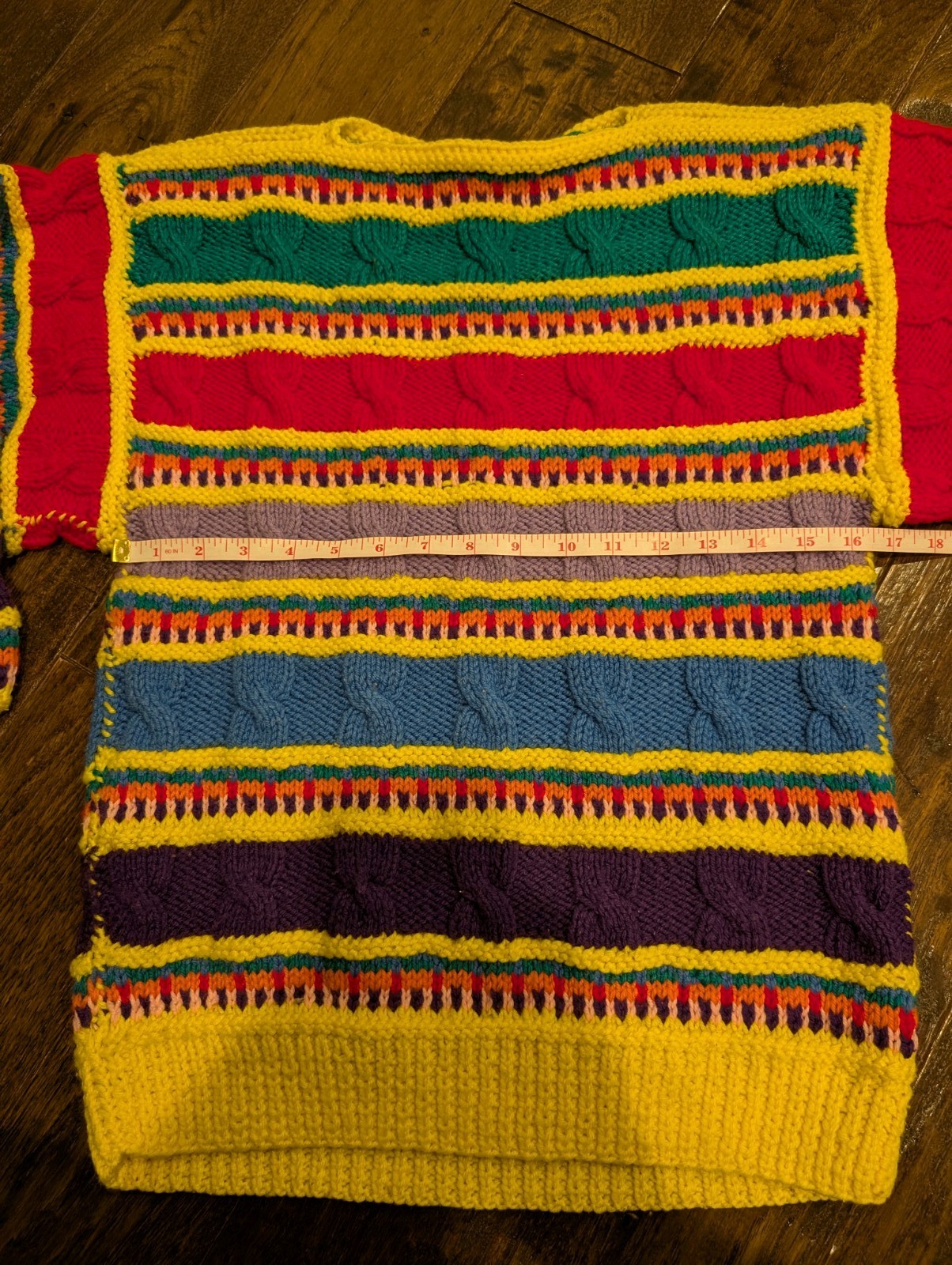 Vintage Handmade Rainbow Chunky Cable Knit 90s Kidcore Sweater Coogi Style Notag