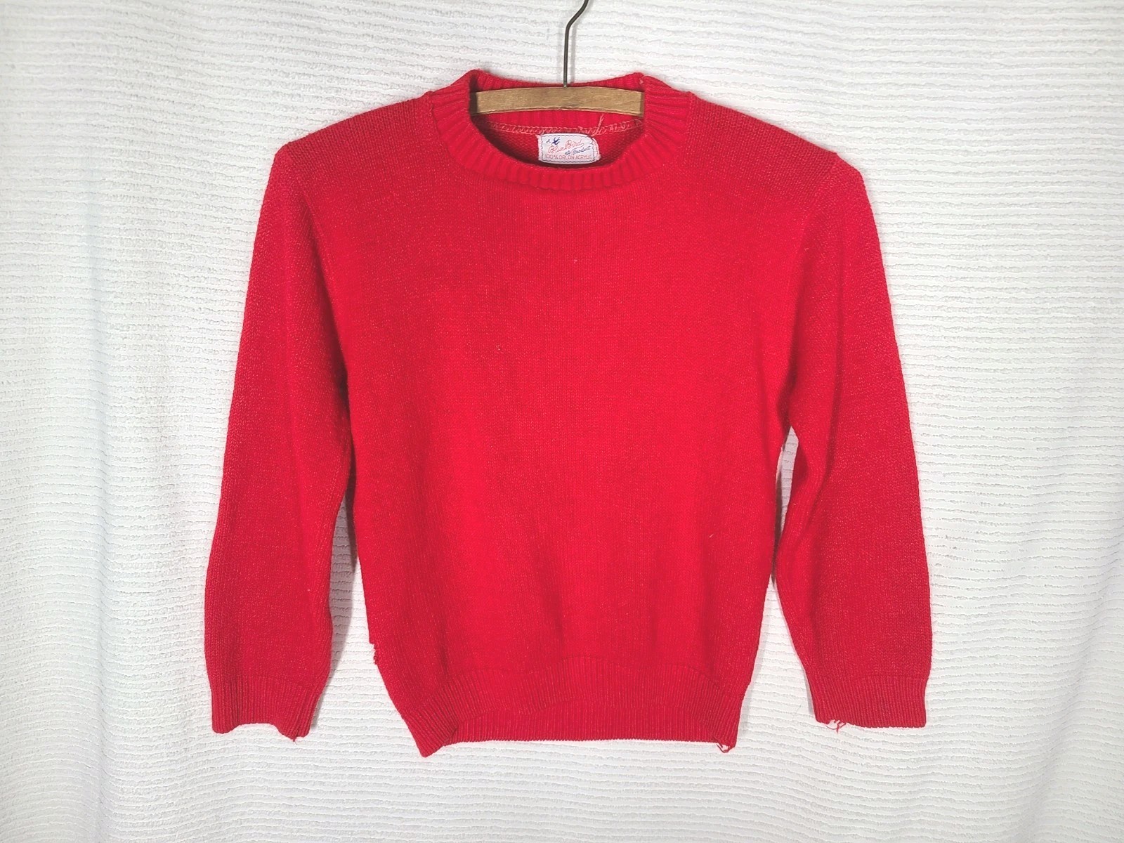 Vintage Crew Neck Sweater 1960s Red Acrylic Womens Small Medium Classic Preppy