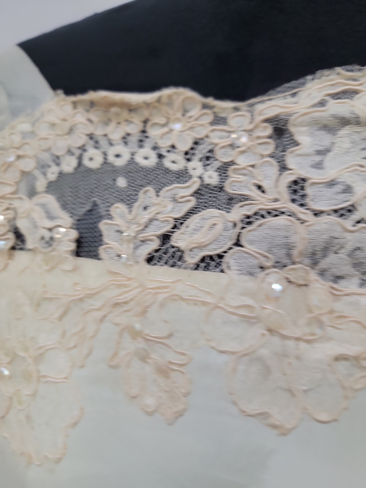 Vtg 50s Wedding Dress Ivory Organza Full Skirt Cocktail Scarf pinup Bridal/As Is