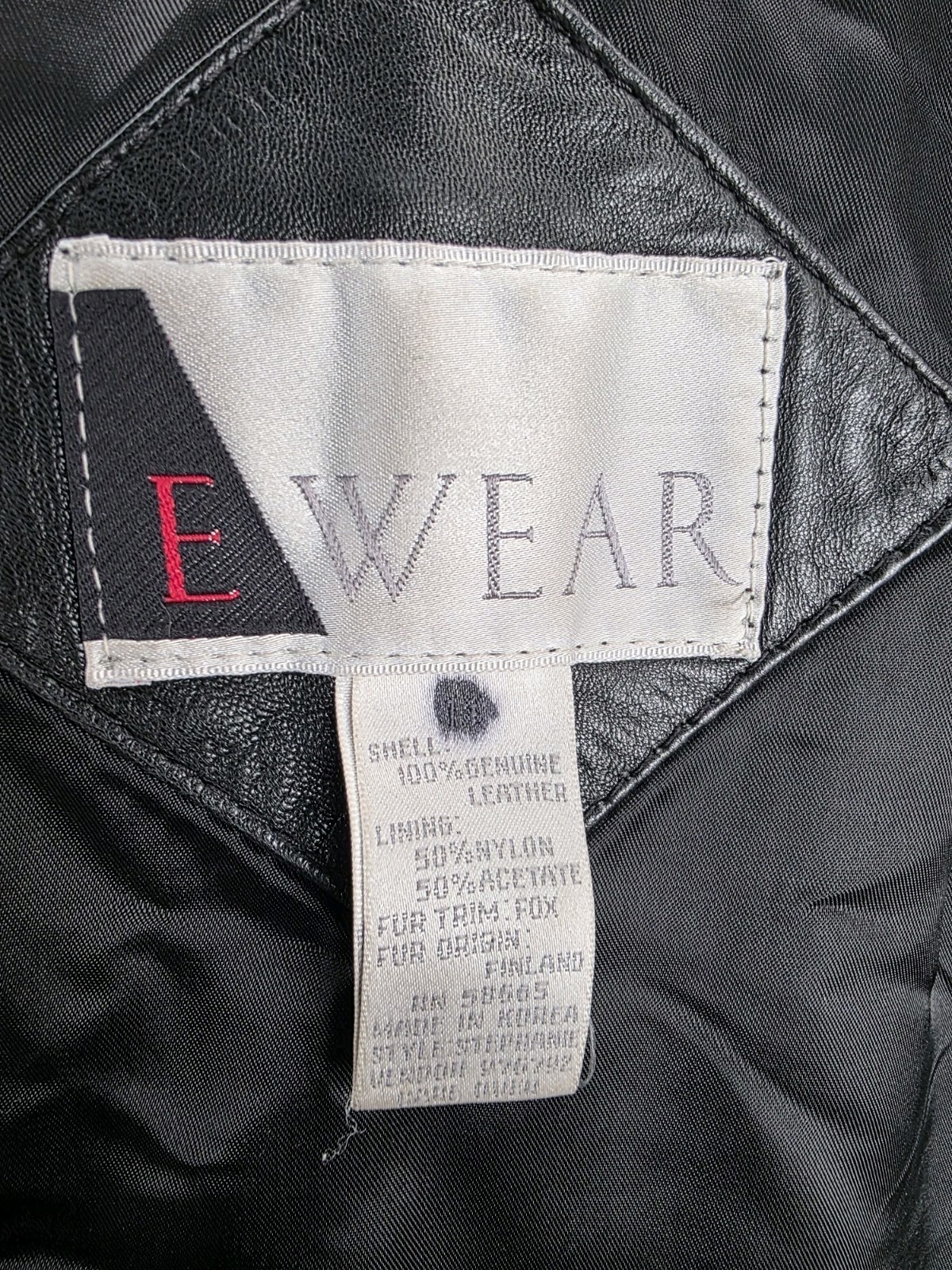 Vtg E Wear Black Long Lambskin Leather Coat With Fox Fur SZ 2X Plus Size Mob