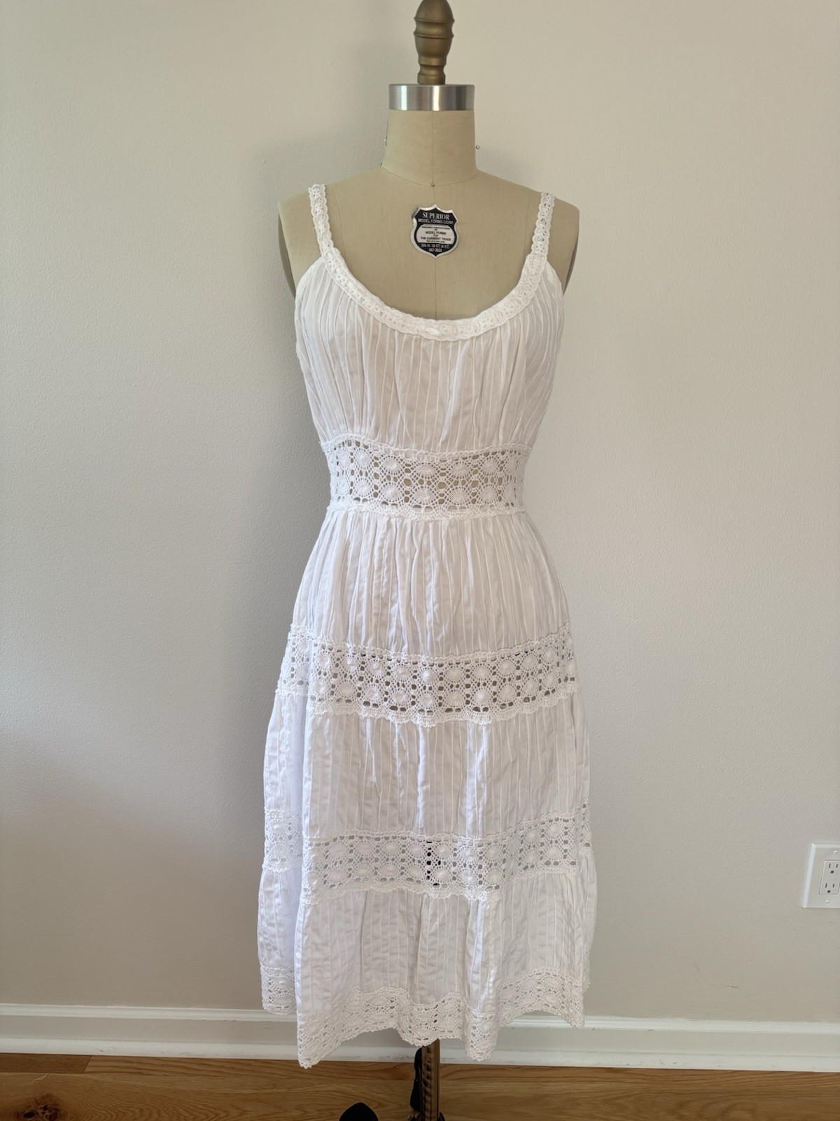 Vtg 70s White Cotton Crochet Sundress Prairie Dress Cottagecore Boho Bridal
