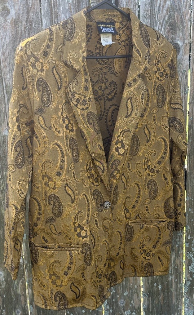 Trimmings Gold Paisley Print Blazer Women’s Size M Style# 10263 Special Occasion
