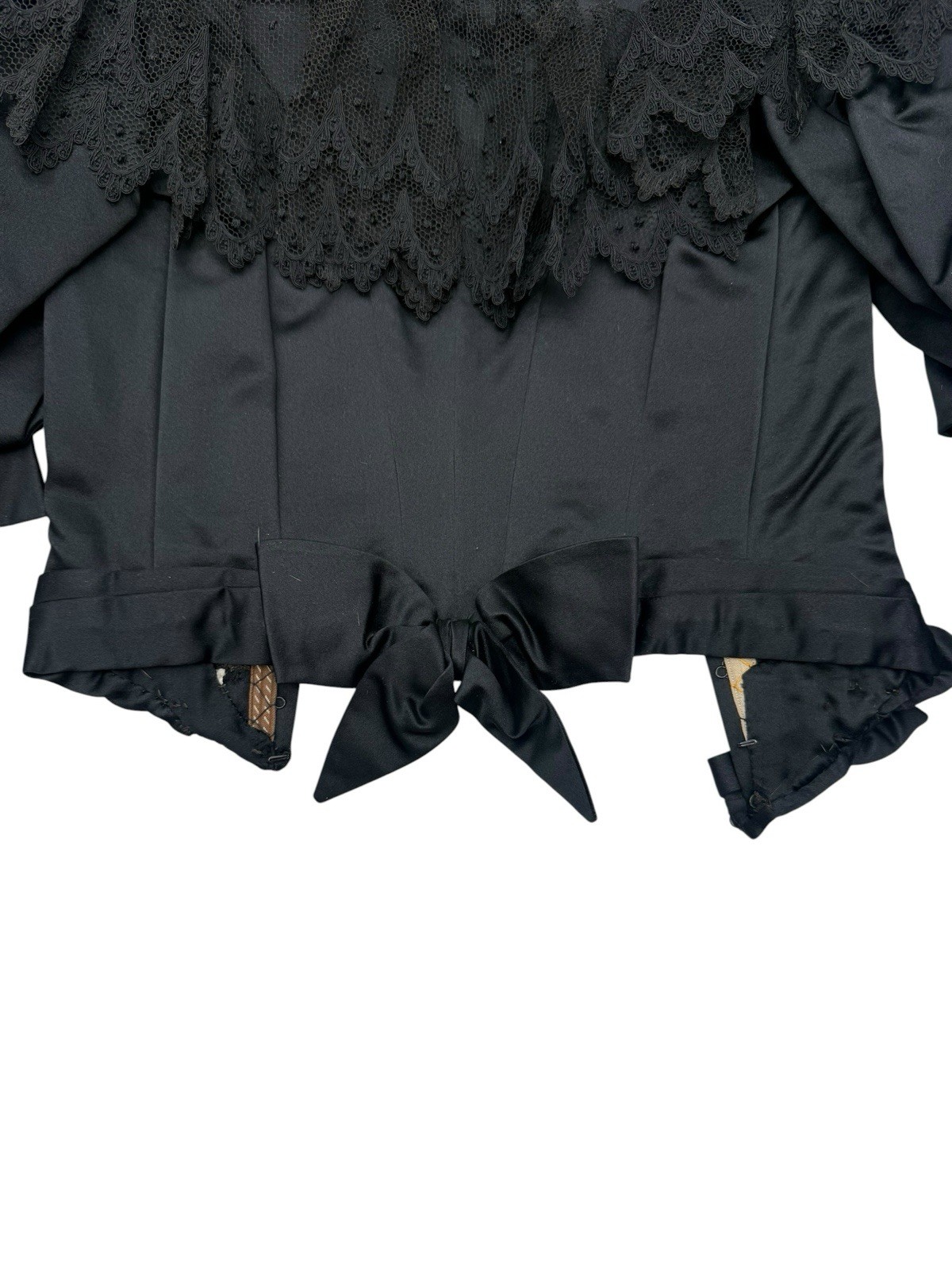 Antique 1890s Victorian Mourning Bodice Jet Black Beaded Boned Lace Top Jacket