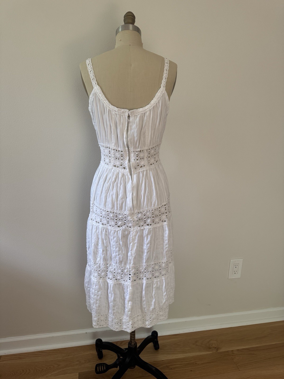 Vtg 70s White Cotton Crochet Sundress Prairie Dress Cottagecore Boho Bridal