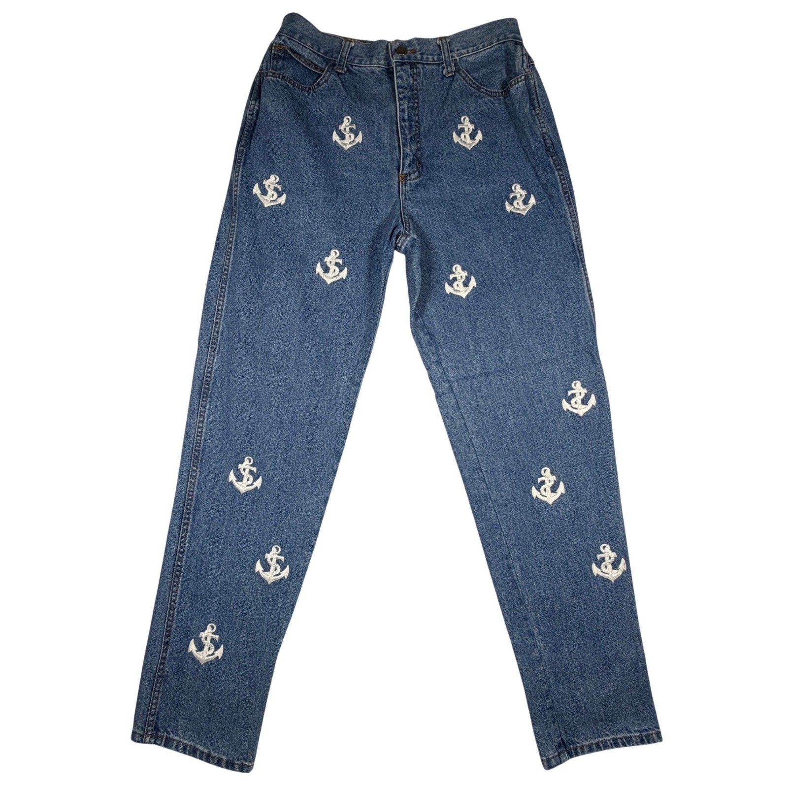 Vintage Fredericks of Hollywood Anchor Embroidered High Waist Jeans Blue 13/14