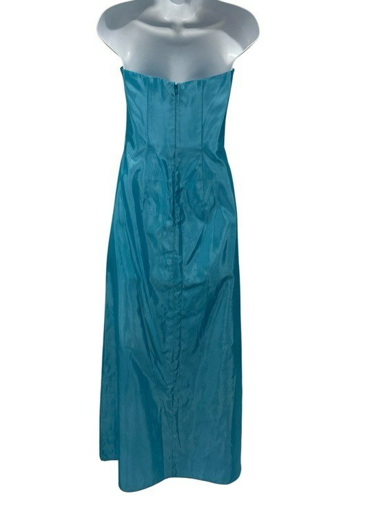Vintage Jessica McClintock for Gunne Sax Strapless Aqua Iridescent Maxi Gown 5/6