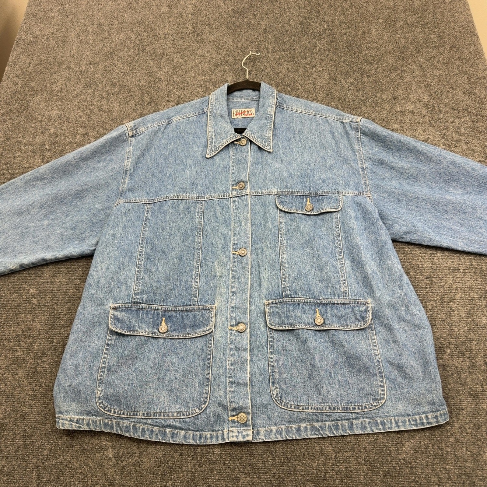Vintage Bill Blass Denim Jacket Womens 3XL Blue Cotton Chore Utility 90s
