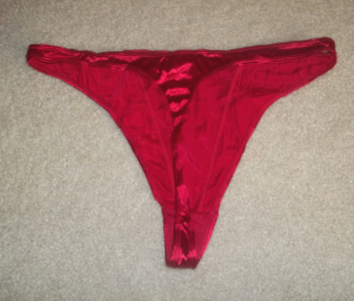 Gilligan O&rsquo;Malley Shimmereen Liquid Satin Caress Shiny Second Skin Thong XL Red