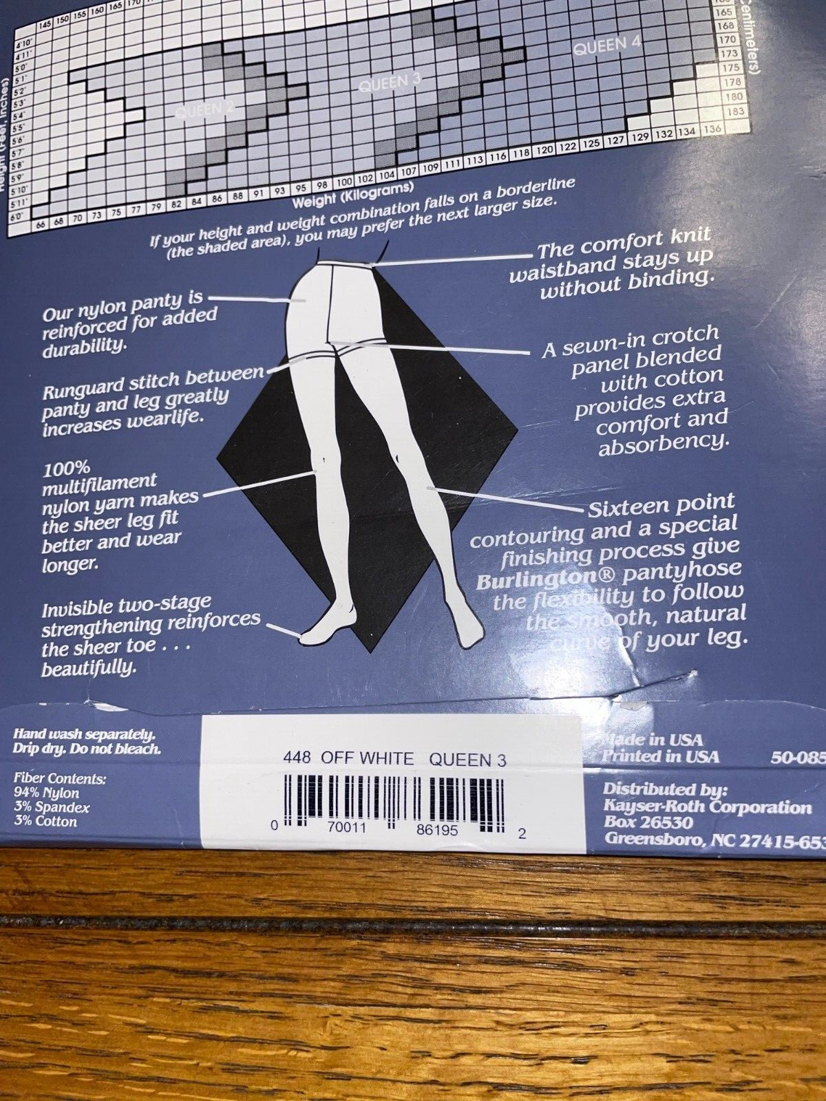 Burlington Classic Full Figure Basic Sheer Pantyhose – Queen 3 – Off White – New