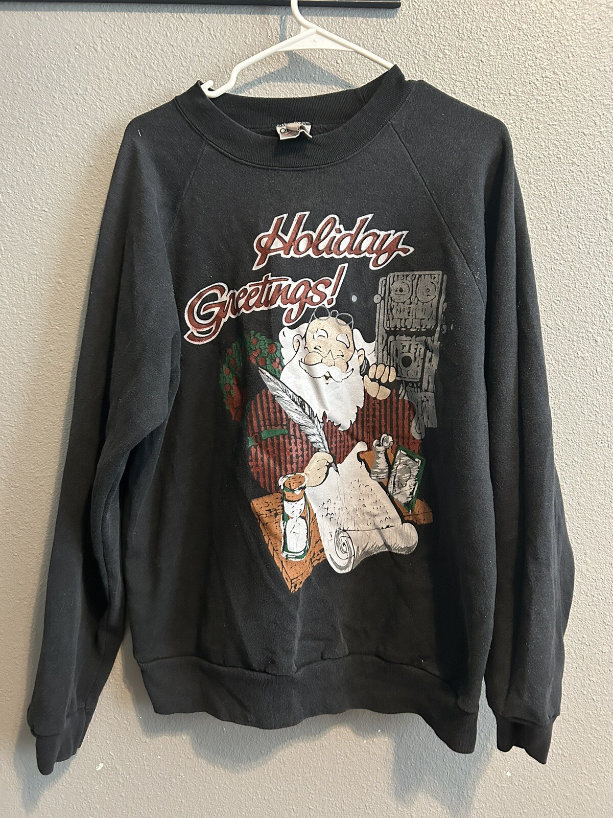 Womens Oneita Christmas Sweater « Santa Writing Letter » Size XL! MEASURMENTS!
