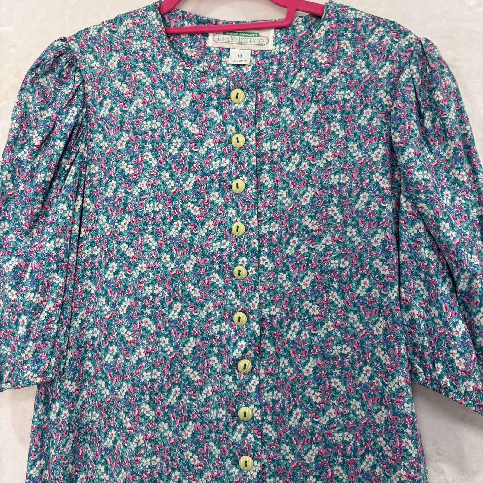 VTG Jane Schaffhausen Belle France Floral Cottage Dress 10 Ruffle Tier Blue 80s