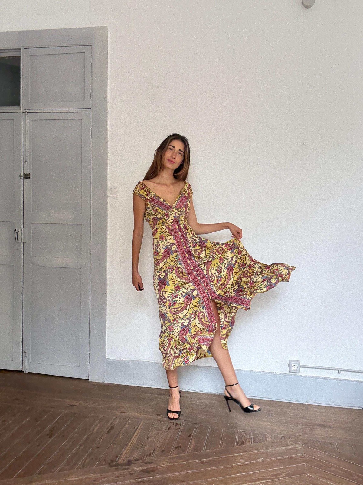 Silk paisley fairycore maxi dress – wedding guest or summer muse loo, Size XS –