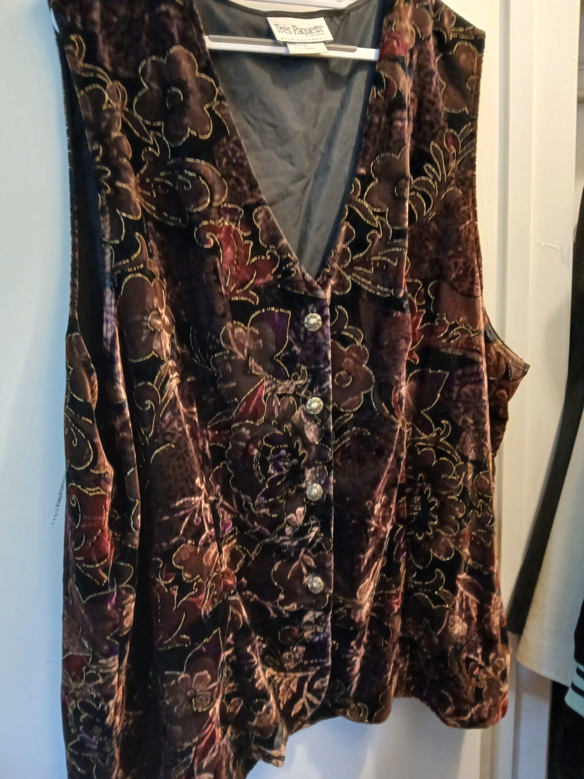 Byer California Très Paquette BurgandyVelvet Vest 4x Floral Embroidery Vtg