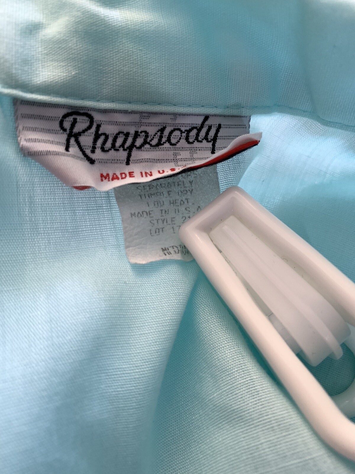 Vintage top 70s 80s Blouse Shirt Button Up Rhapsody Aqua Blue Top