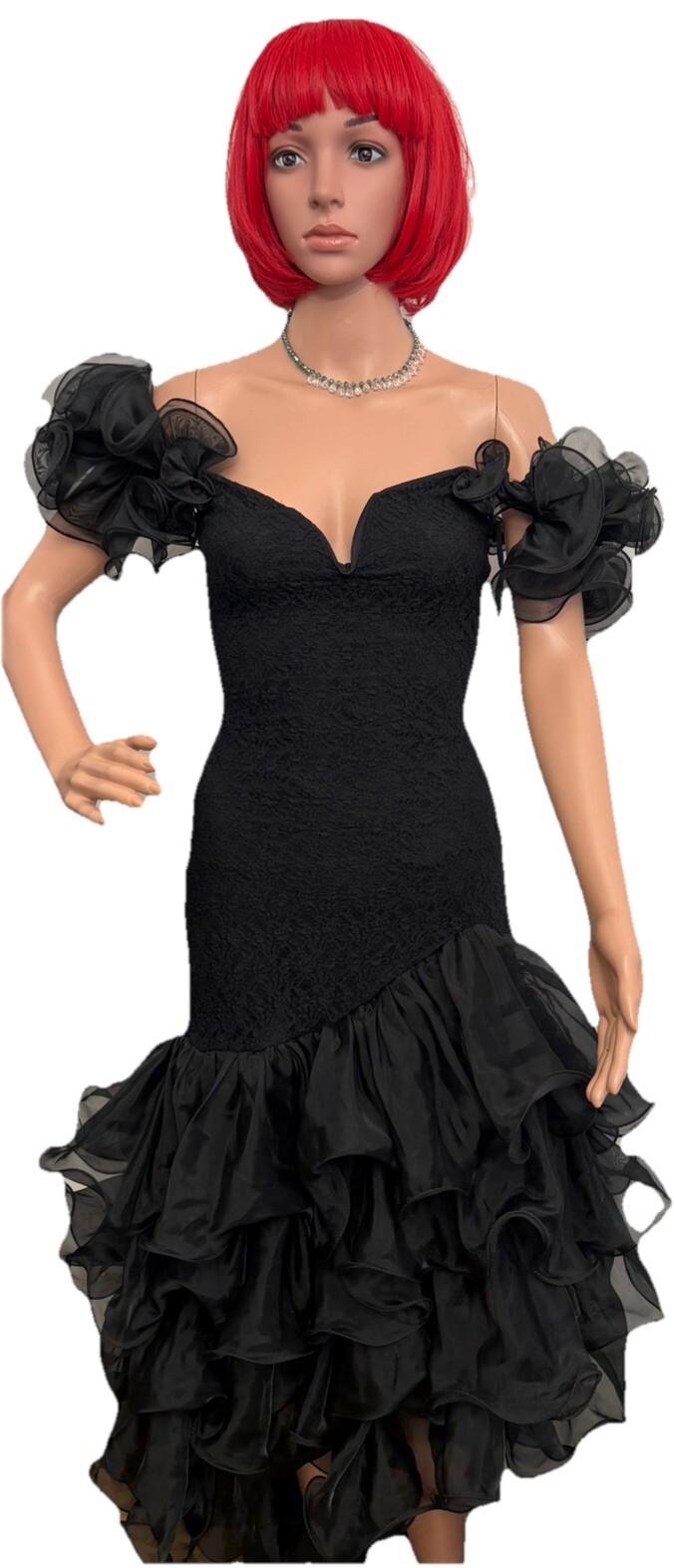 VTG FLIRTATIONS Gown Alfred Angelo Victorian Black Lace Puffy Dress 5/6