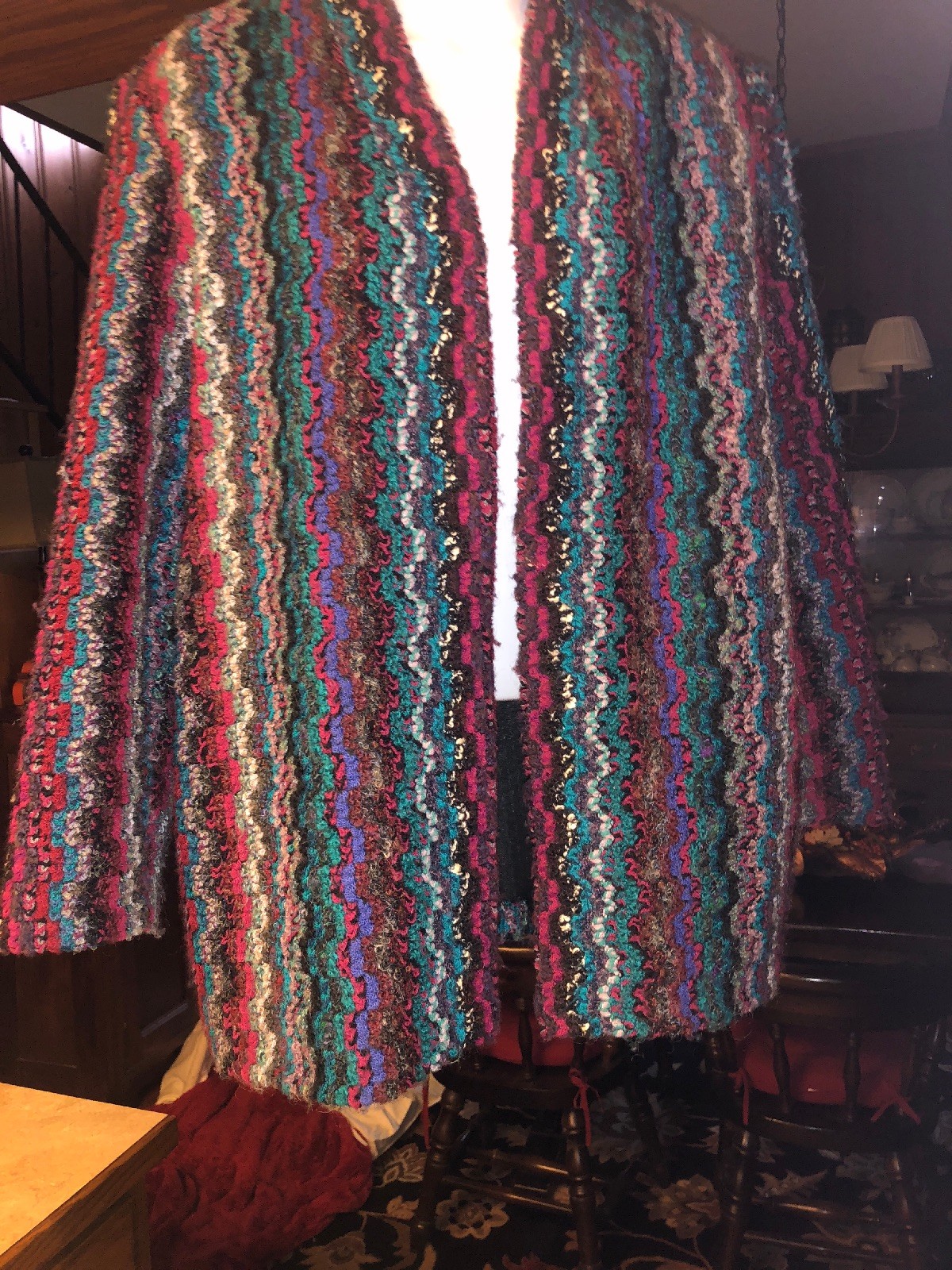 Graff California Wear Vintage Coat Of Many Colors Multicolor Yarn Knit Jacket 14