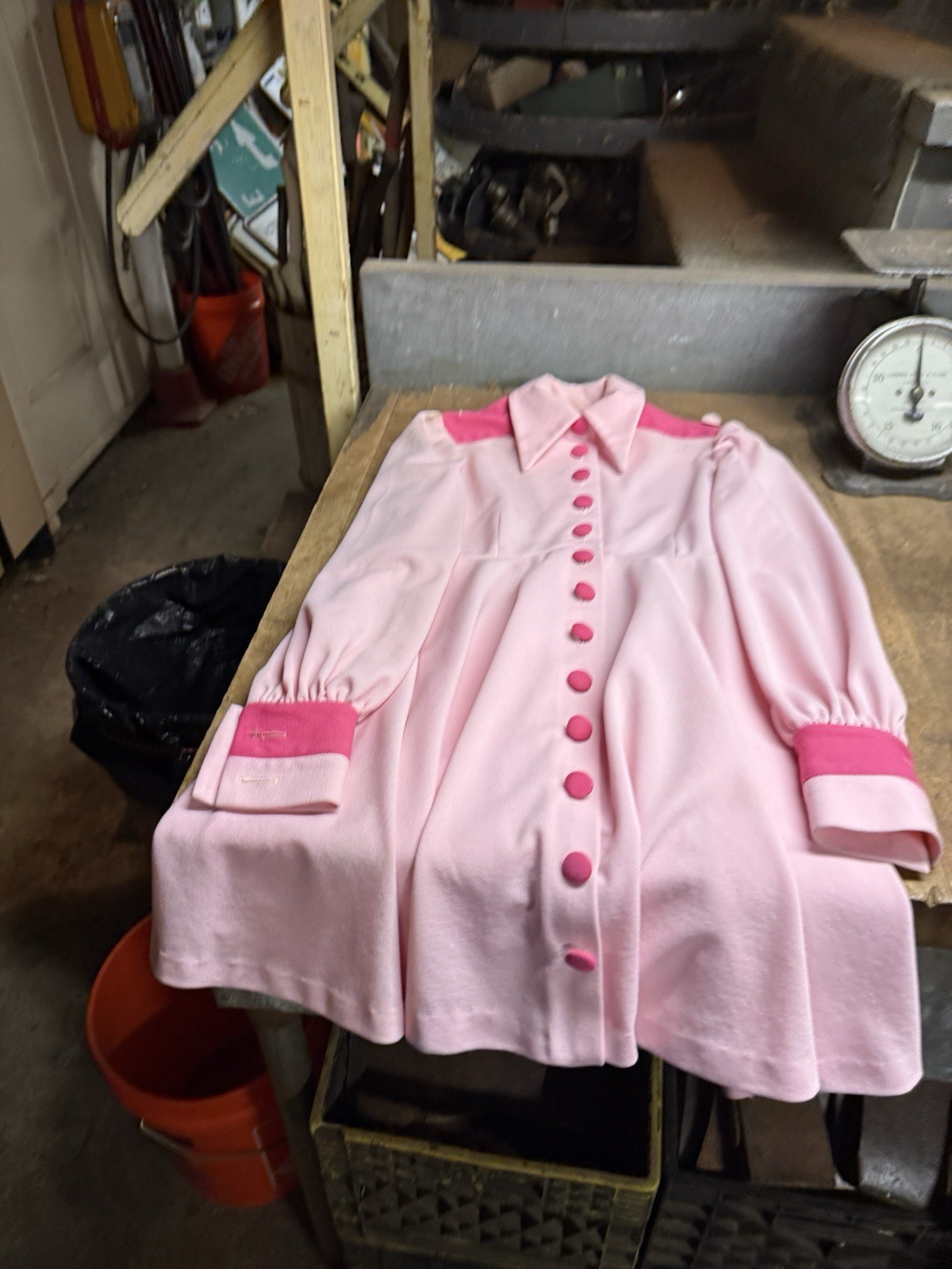 Vintage Early 1900s Retro Pink Button Up Dress Womens Workwear Clothing USA