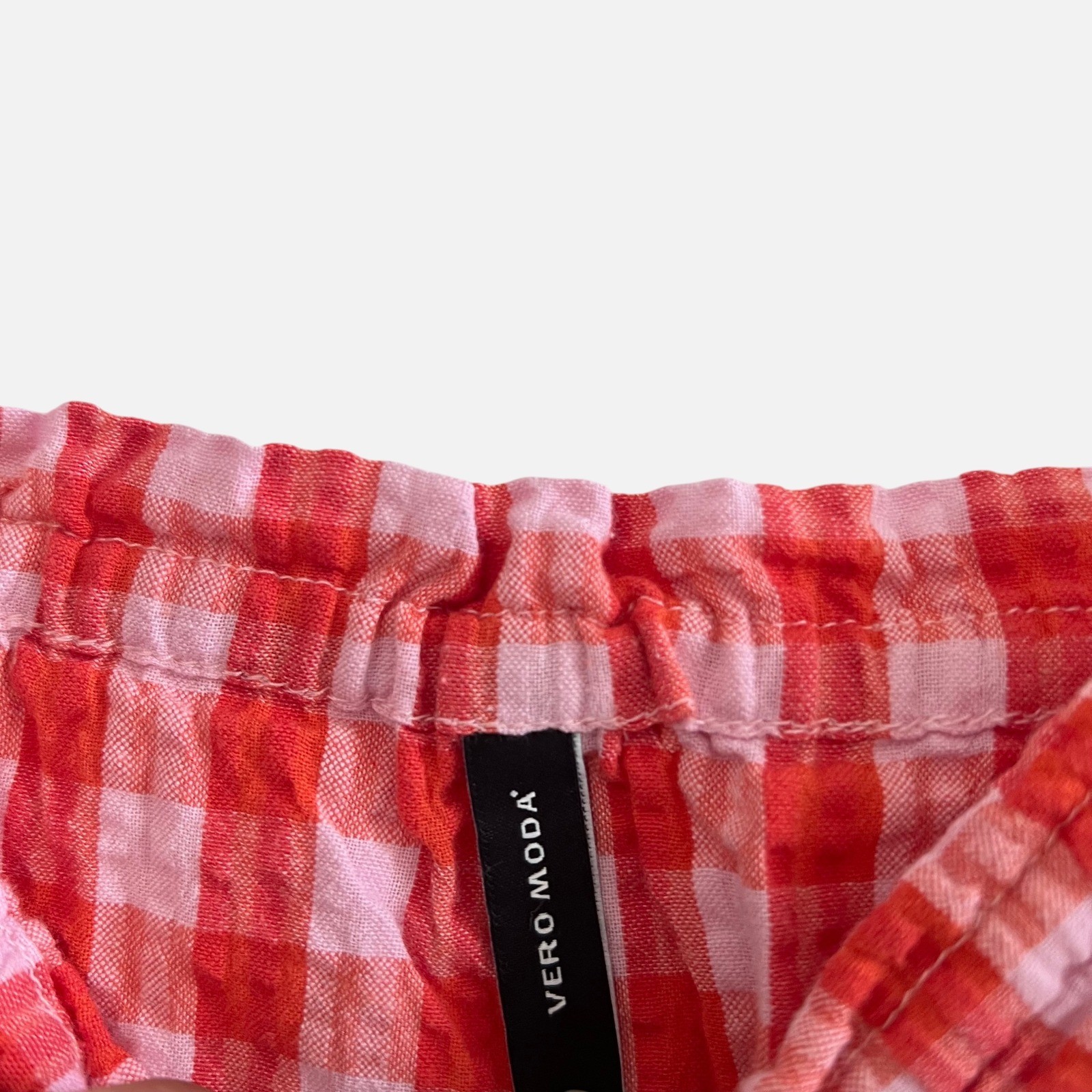 Vero Moda Pink Red Gingham Seersucker Mini Dress L/XL Cotton Cottagecore