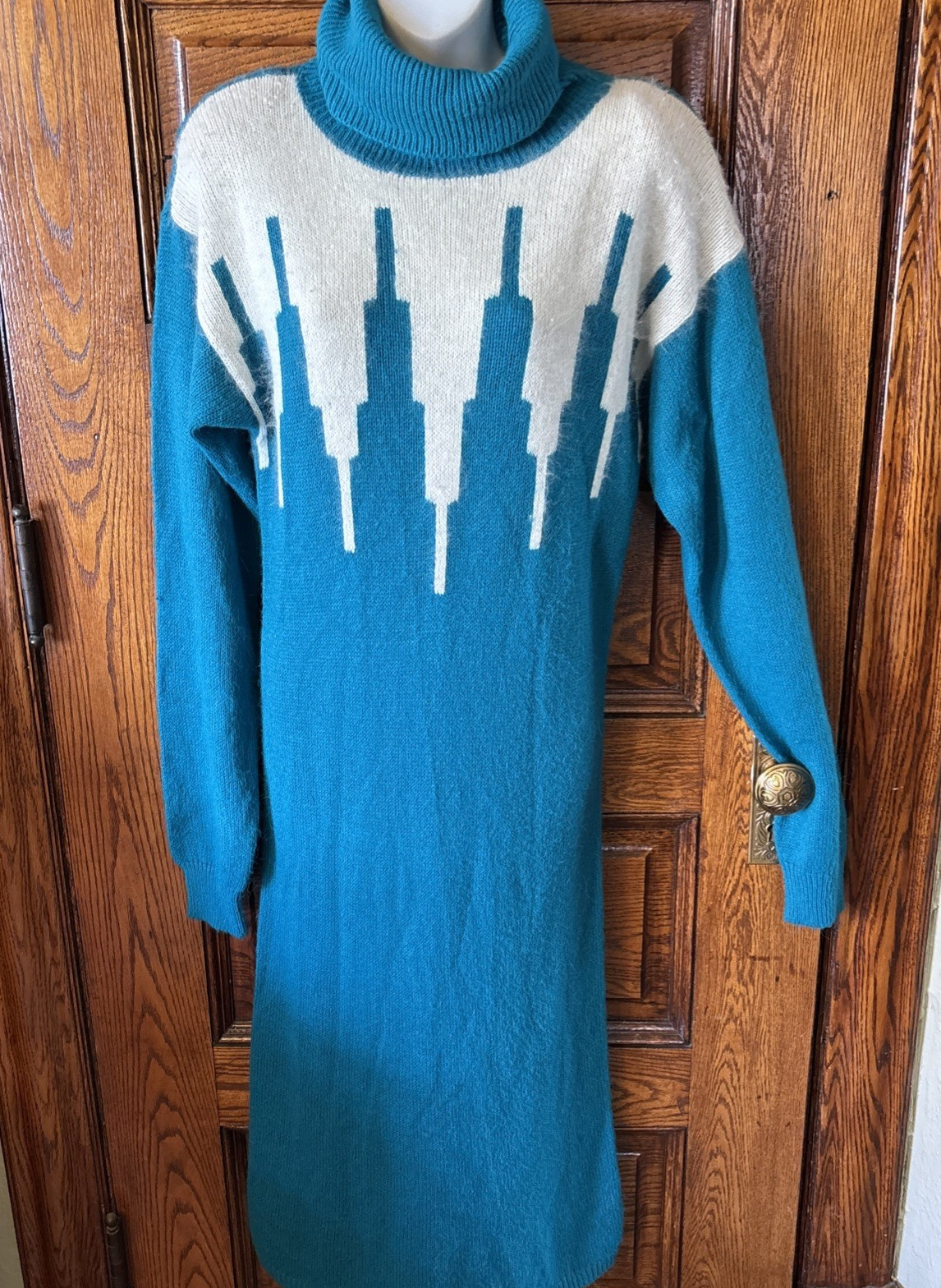 Vintage 80s-90s CRABGRASS Abstract Knit Sweater DRESS Angora Rabbit Hair Acrylic