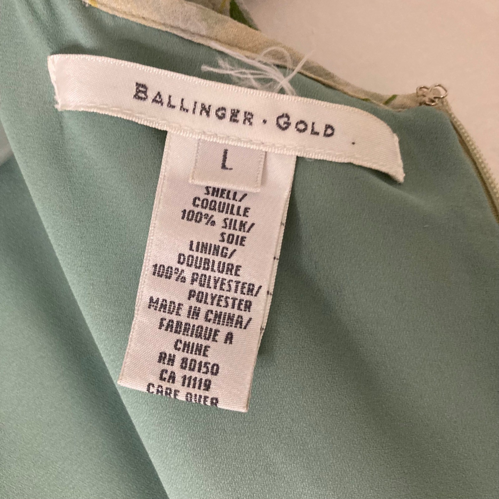 Ballinger Gold Vintage 100% Silk Embroidered Floral Midi Sheath Dress L