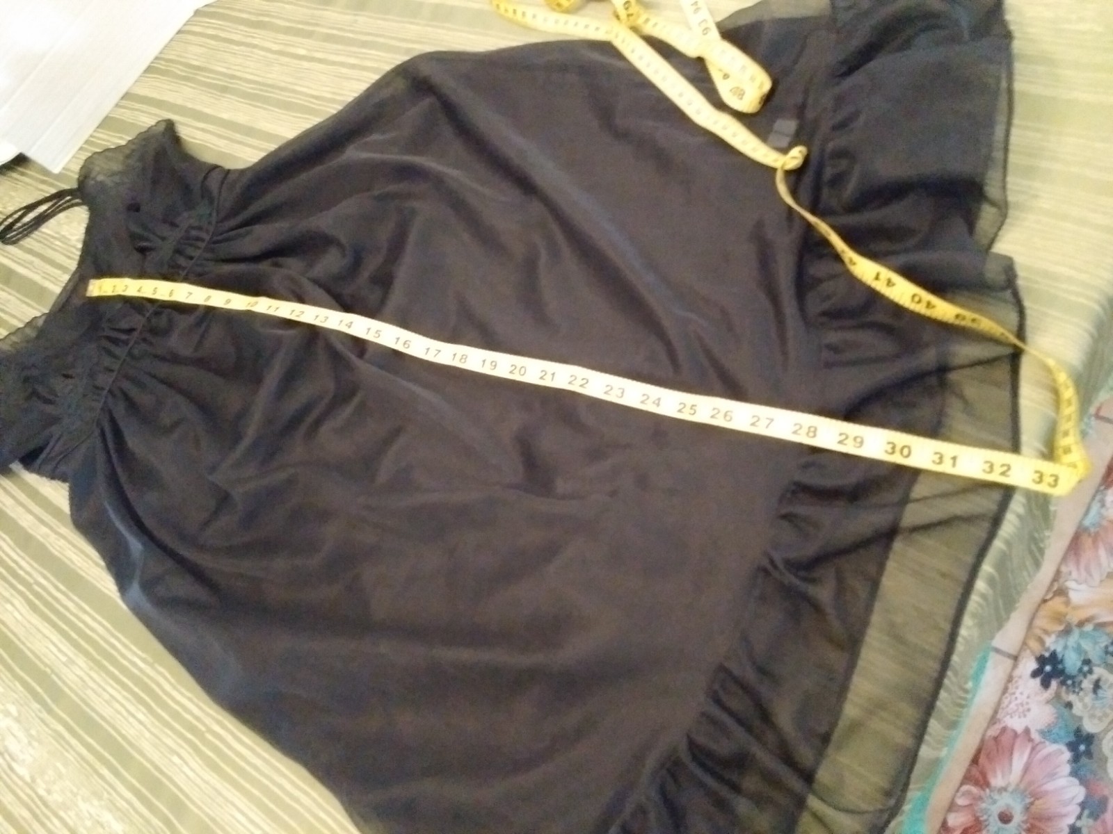 Vintage Elegant Black Kayser Chiffon Nylon Dress Slip Pleated Lingerie Size 32