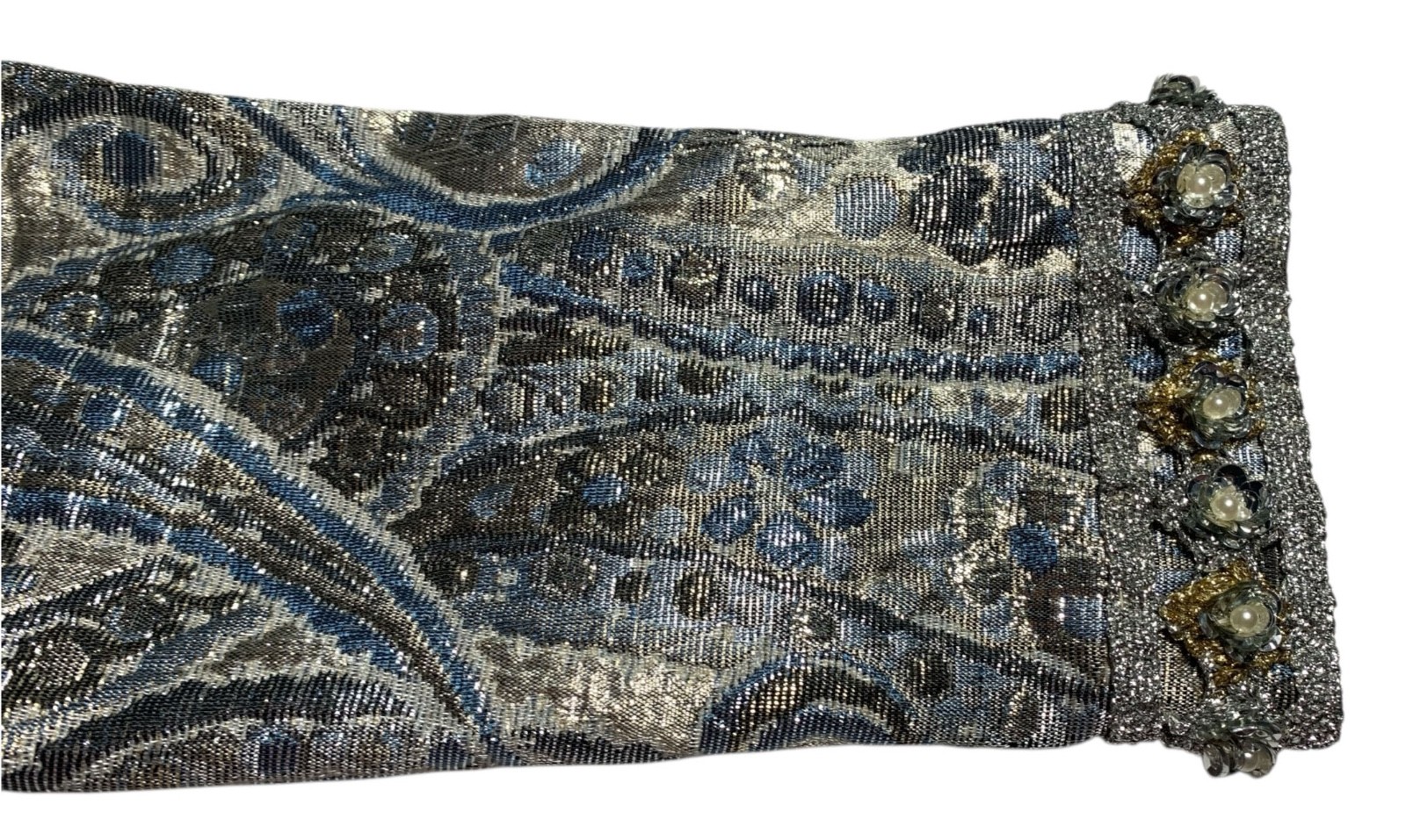 Vintage 60s/70s Women&rsquo;s Empire Waist Metallic Paisley Brocade Dress – Size XS/S