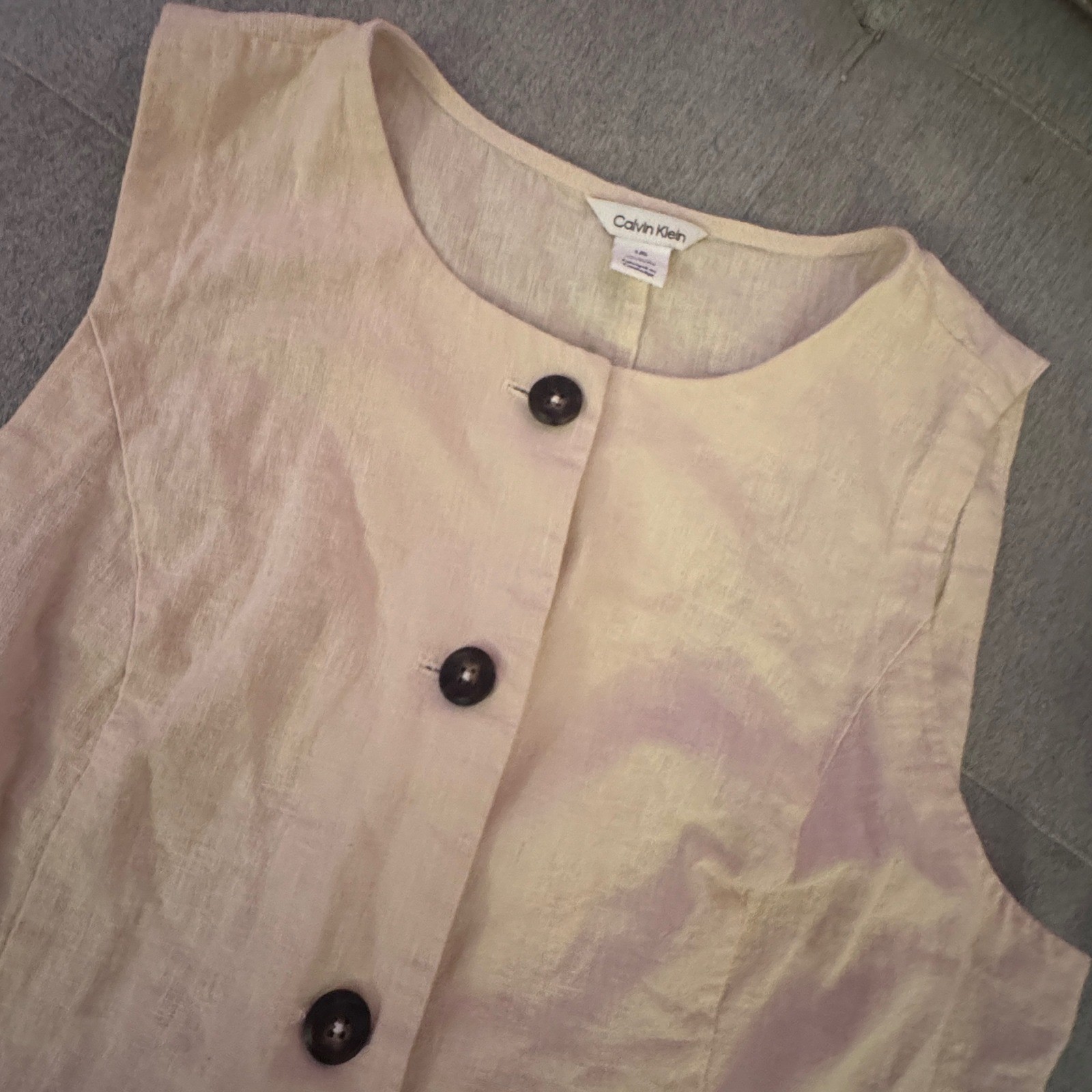 Calvin Klein Womens Linen Cotton Button Front Vest L 90&rsquo;s Kelly Kapowski-style