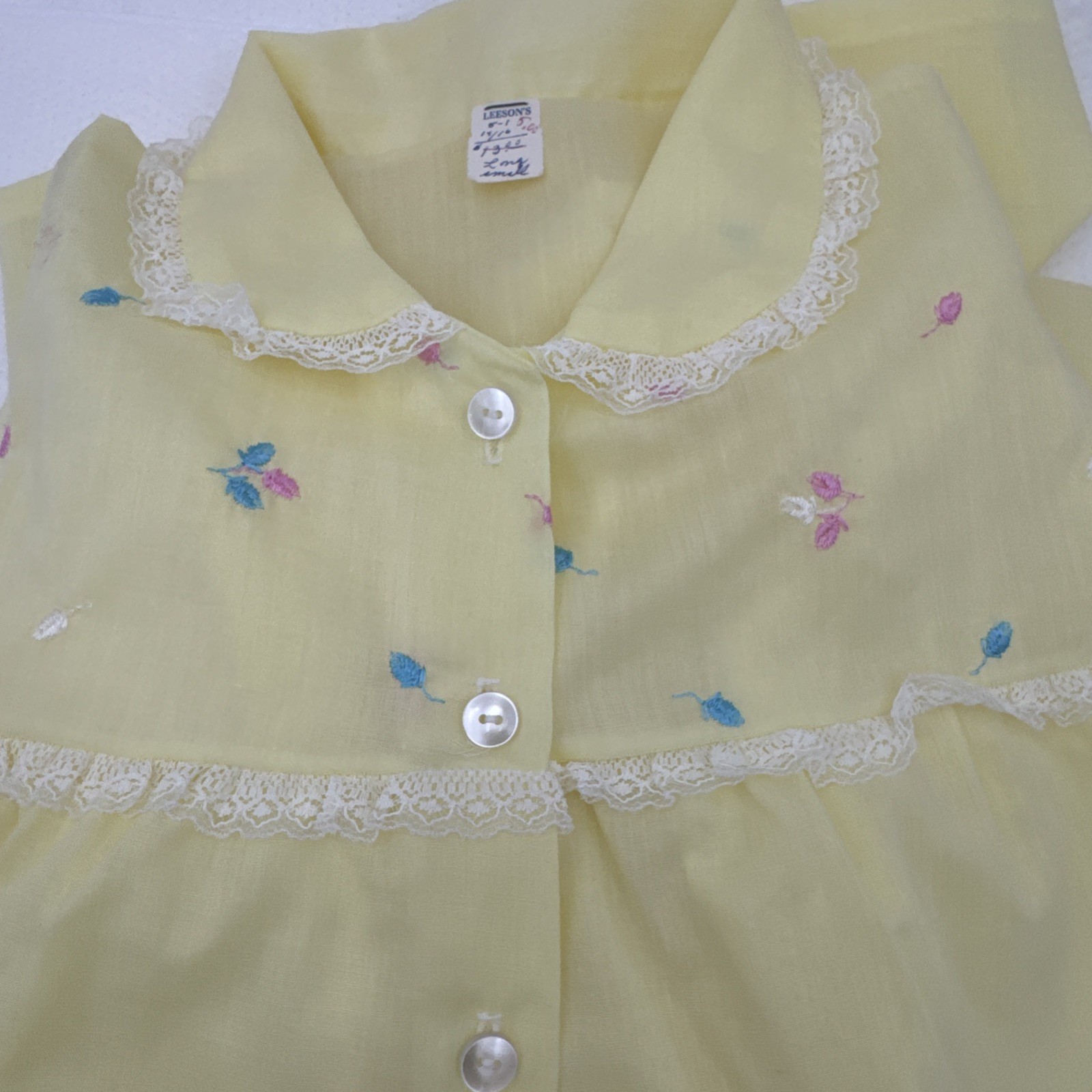 Vintage Yellow Embroidery Top 3 Button Down NightGown – Small 52”Long